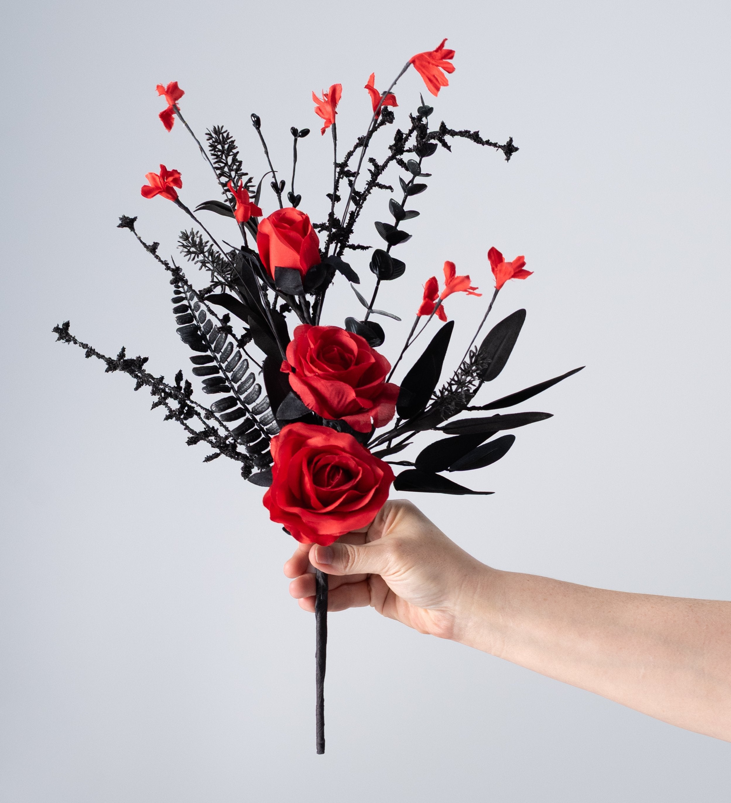 19" Fabric Rose & Flower Spray: Red & Black detail photo 3