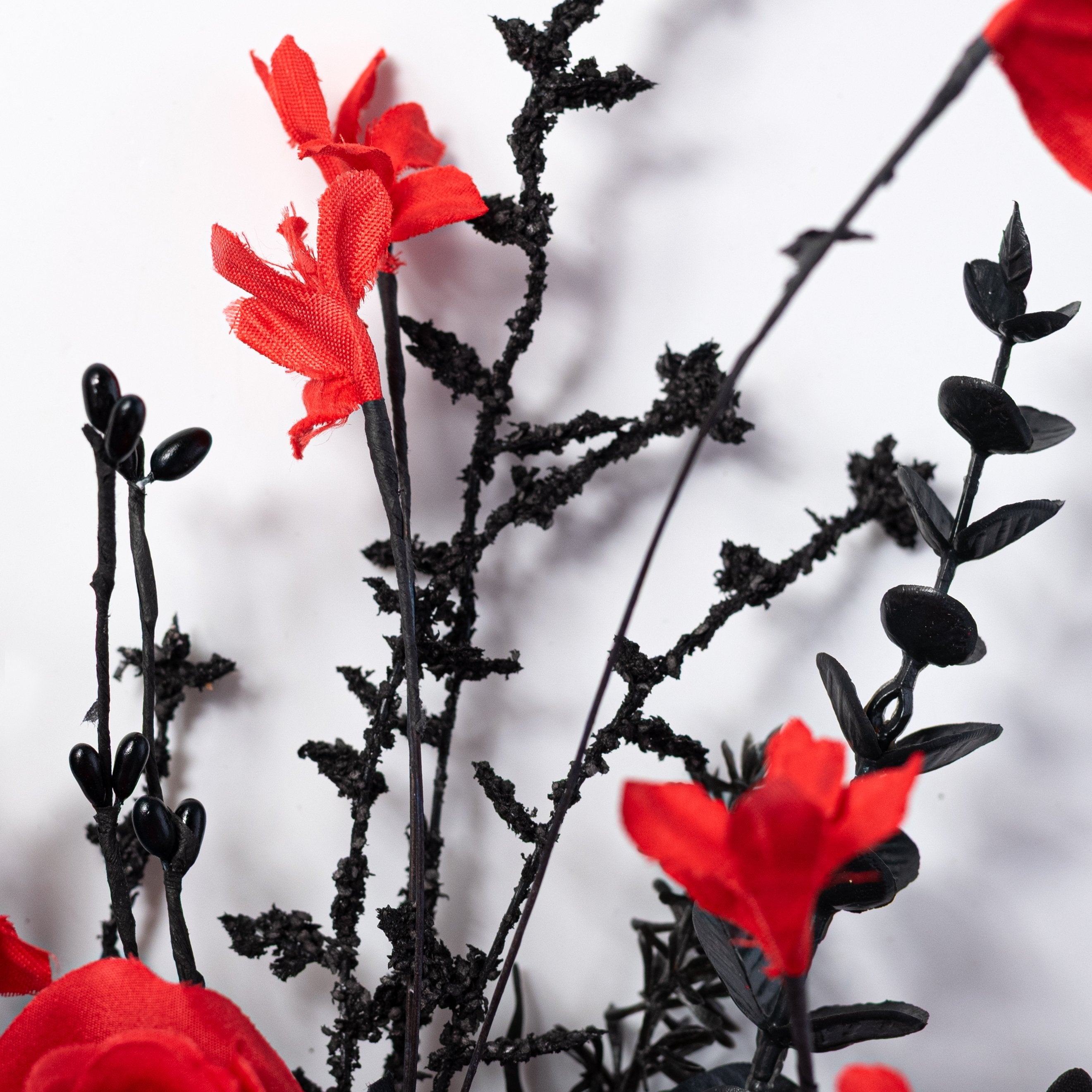 19" Fabric Rose & Flower Spray: Red & Black detail photo 4