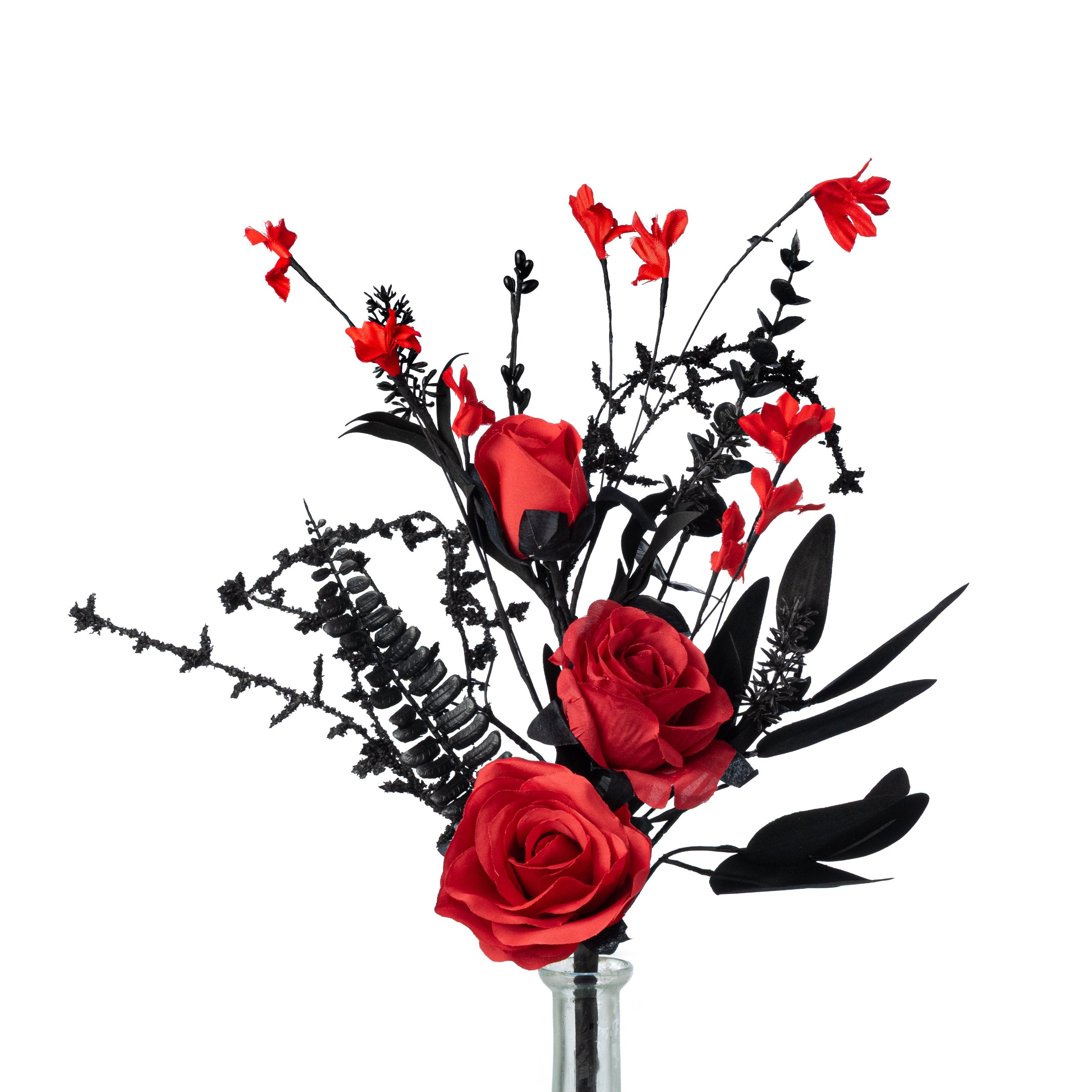 19" Fabric Rose & Flower Spray: Red & Black Item Number: FH8277F7
