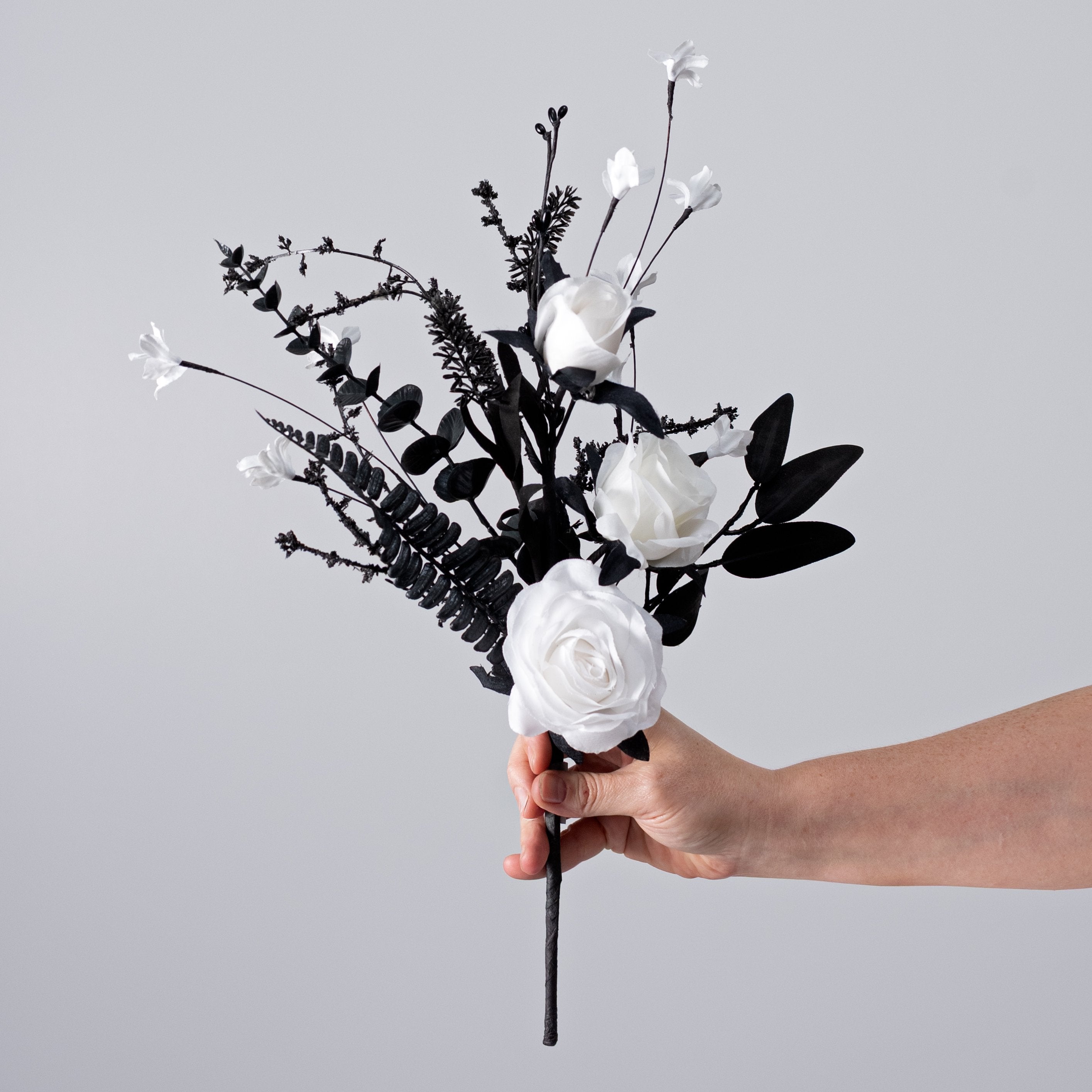 19" Fabric Rose & Flower Spray: White & Black detail photo 3