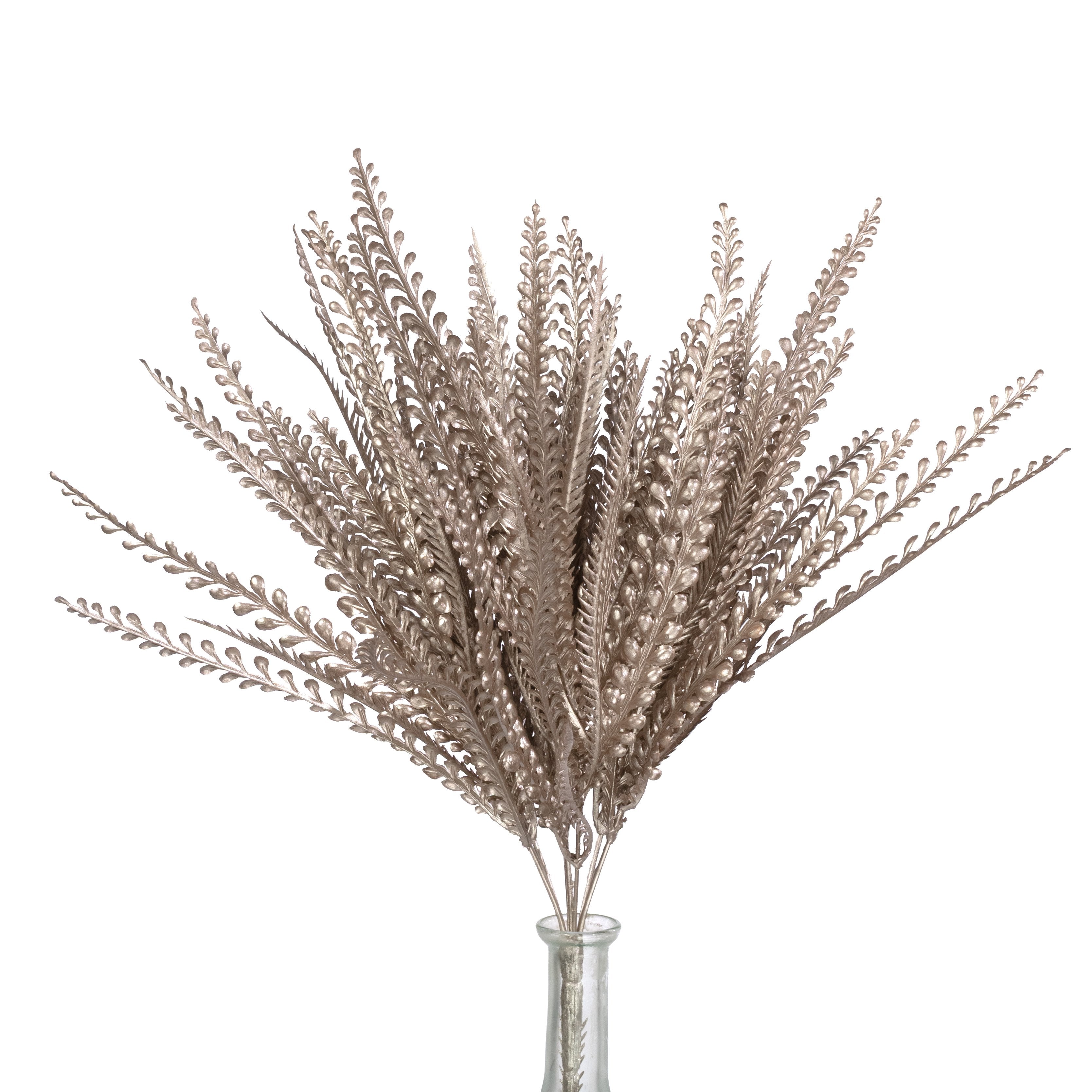 19" Metallic Button Fern Bush: Champagne Gold (7 Stem) Item Number: XS262053