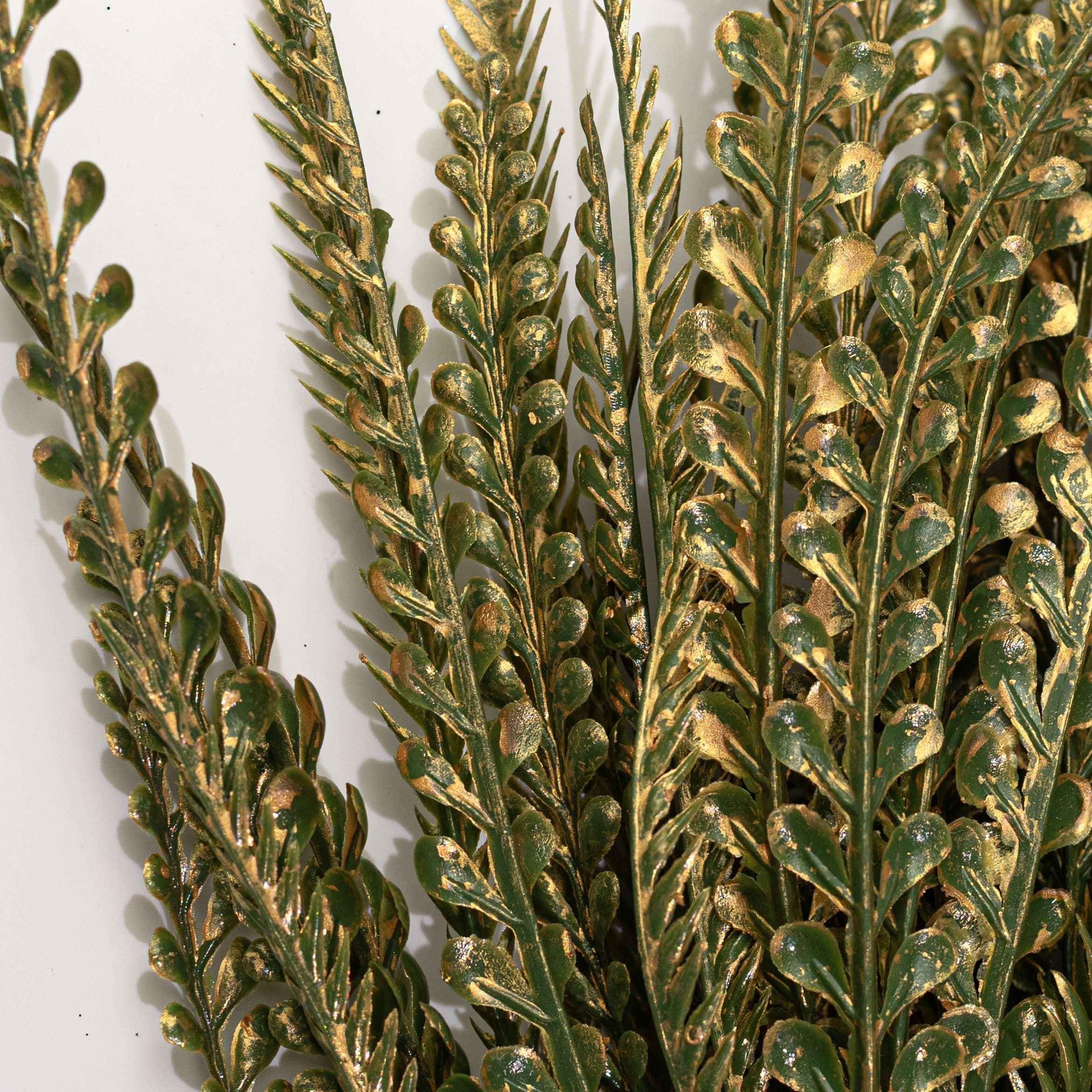 19" Metallic Button Fern Bush: Green & Gold (7 Stem) Lifestyle Photo