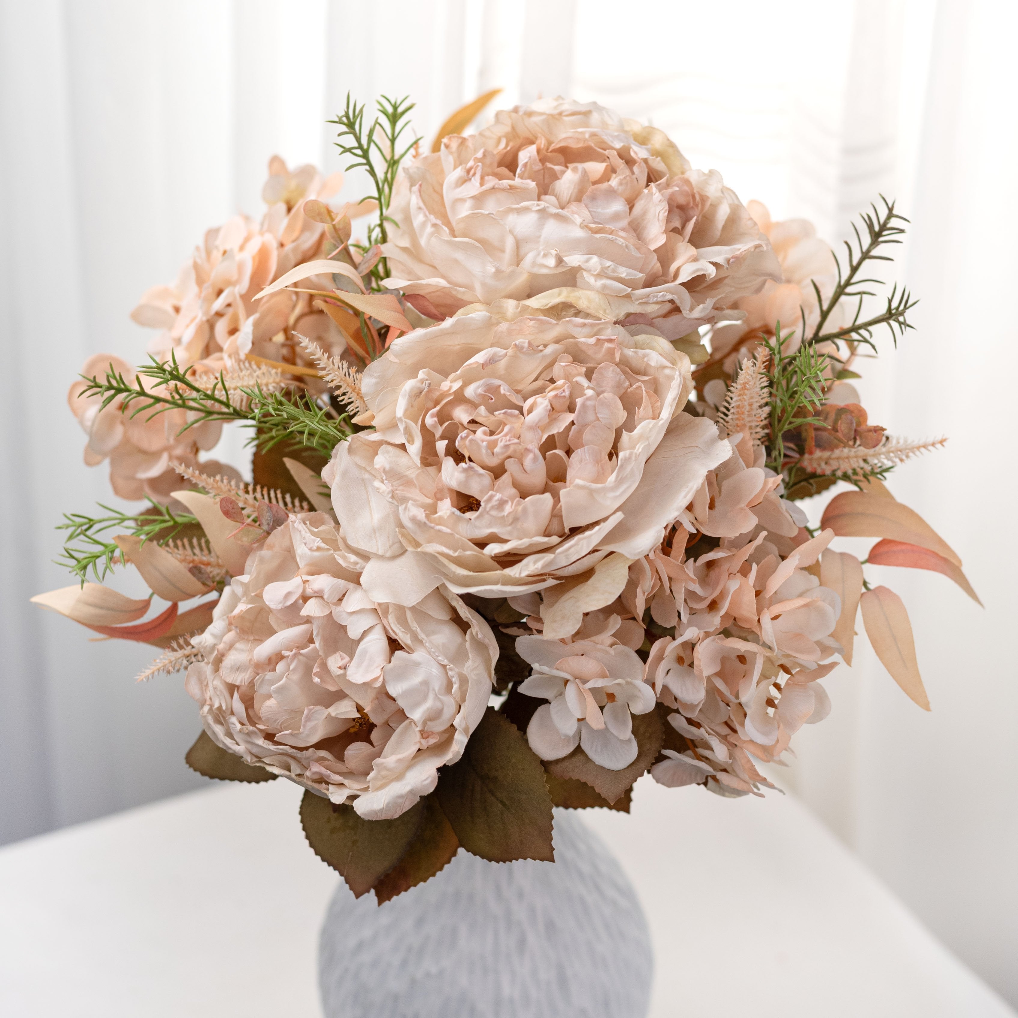 19" Peony & Hydrangea Bush: Blush Beige (9 Stem) Item Number: 57451BE