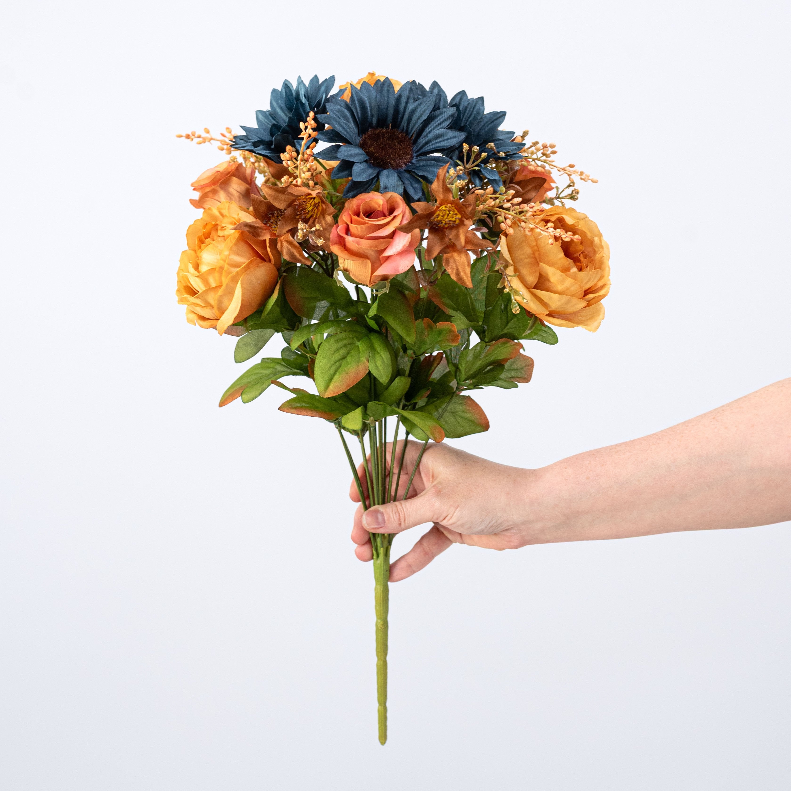 19" Sunflower, Peony & Rose Bush: Mustard & Smoke Blue (14 Stem) detail photo 3