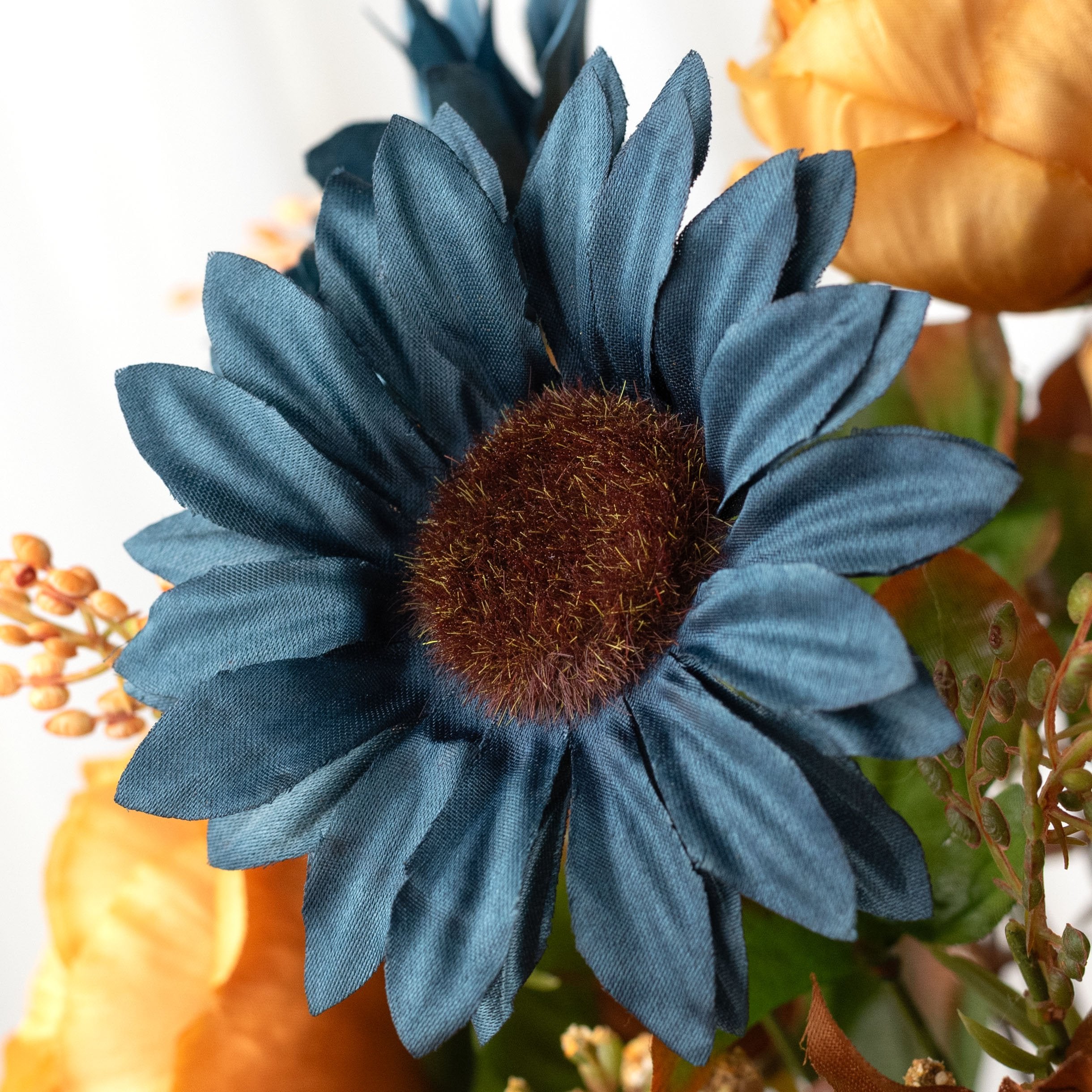 19" Sunflower, Peony & Rose Bush: Mustard & Smoke Blue (14 Stem) detail photo 4
