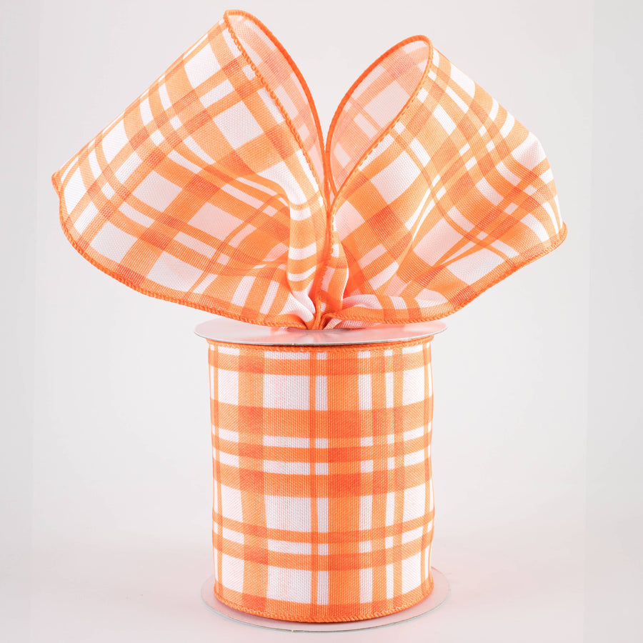 4" Watercolor Tuttola Plaid Ribbon: Orange (10 Yards)