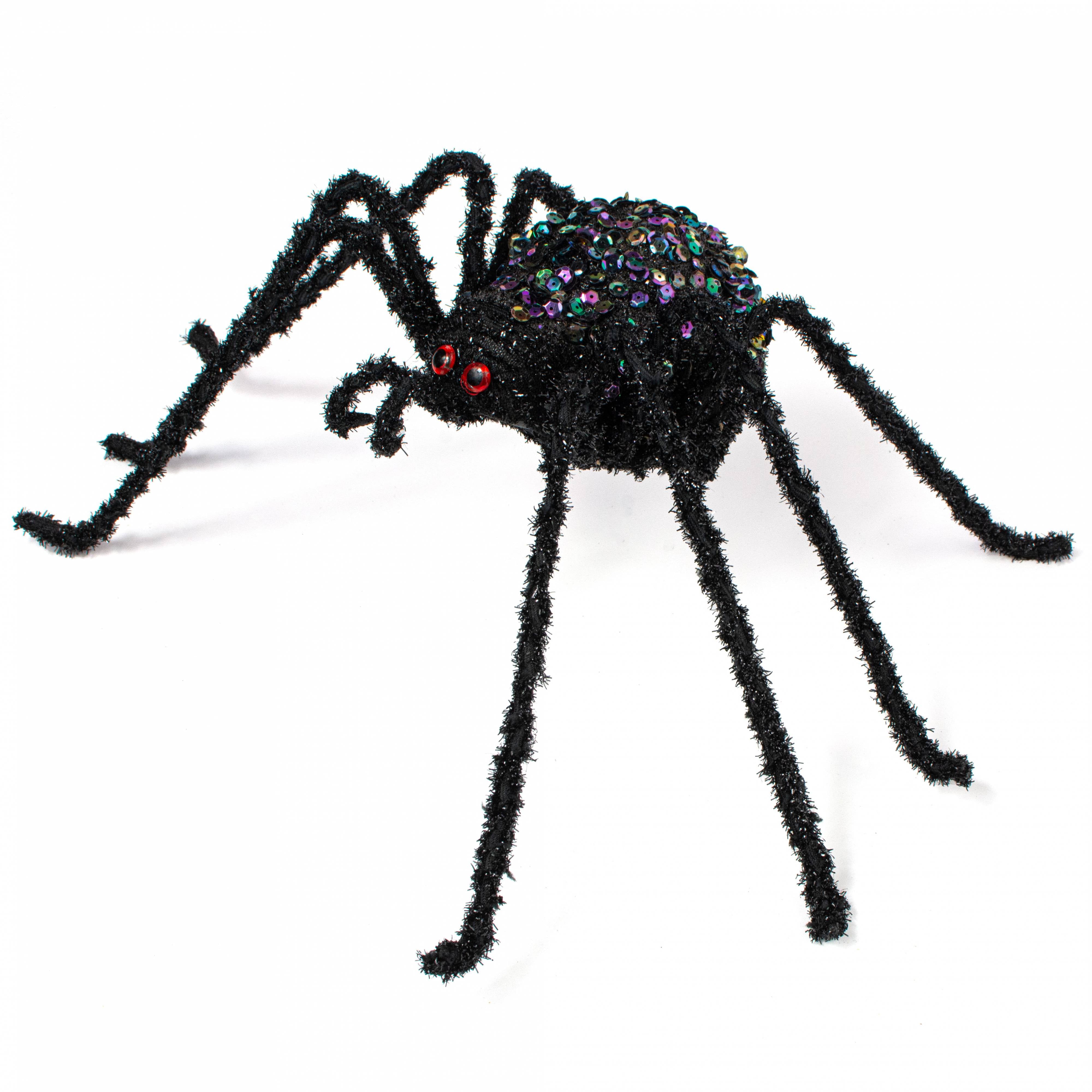 16" Sequin & Bead Spider: Black & Iridescent