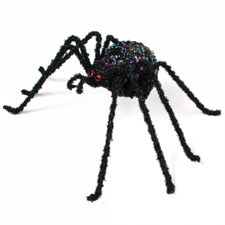 16" Sequin & Bead Spider: Black & Iridescent