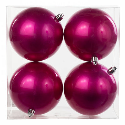 100MM Plastic Ball Ornament: Candy Apple Fuchsia (Set of 4)