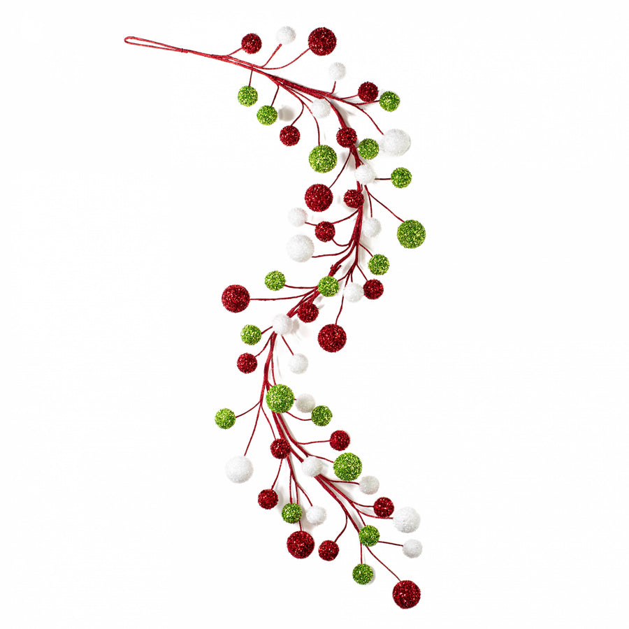 64" V-Cut Foil Ball Garland: Red, Lime & White