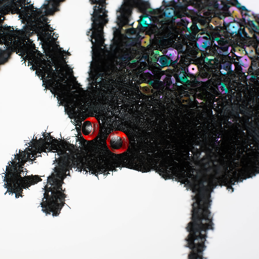16" Sequin & Bead Spider: Black & Iridescent