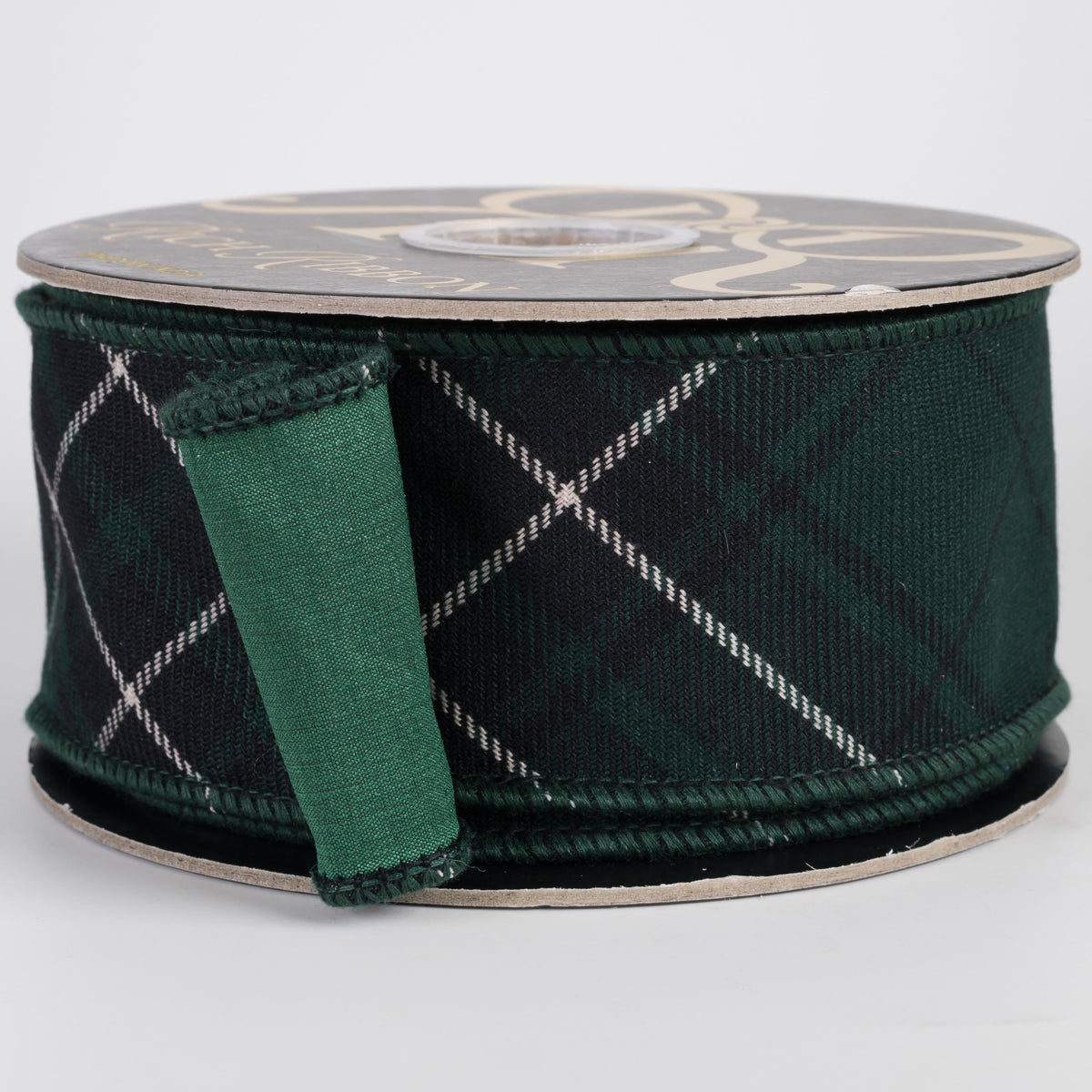 2.5" Bias Cotton Plaid & Dupioni Fused Ribbon: Green, Navy Blue & White (10 Yards) Item Number: RR0093