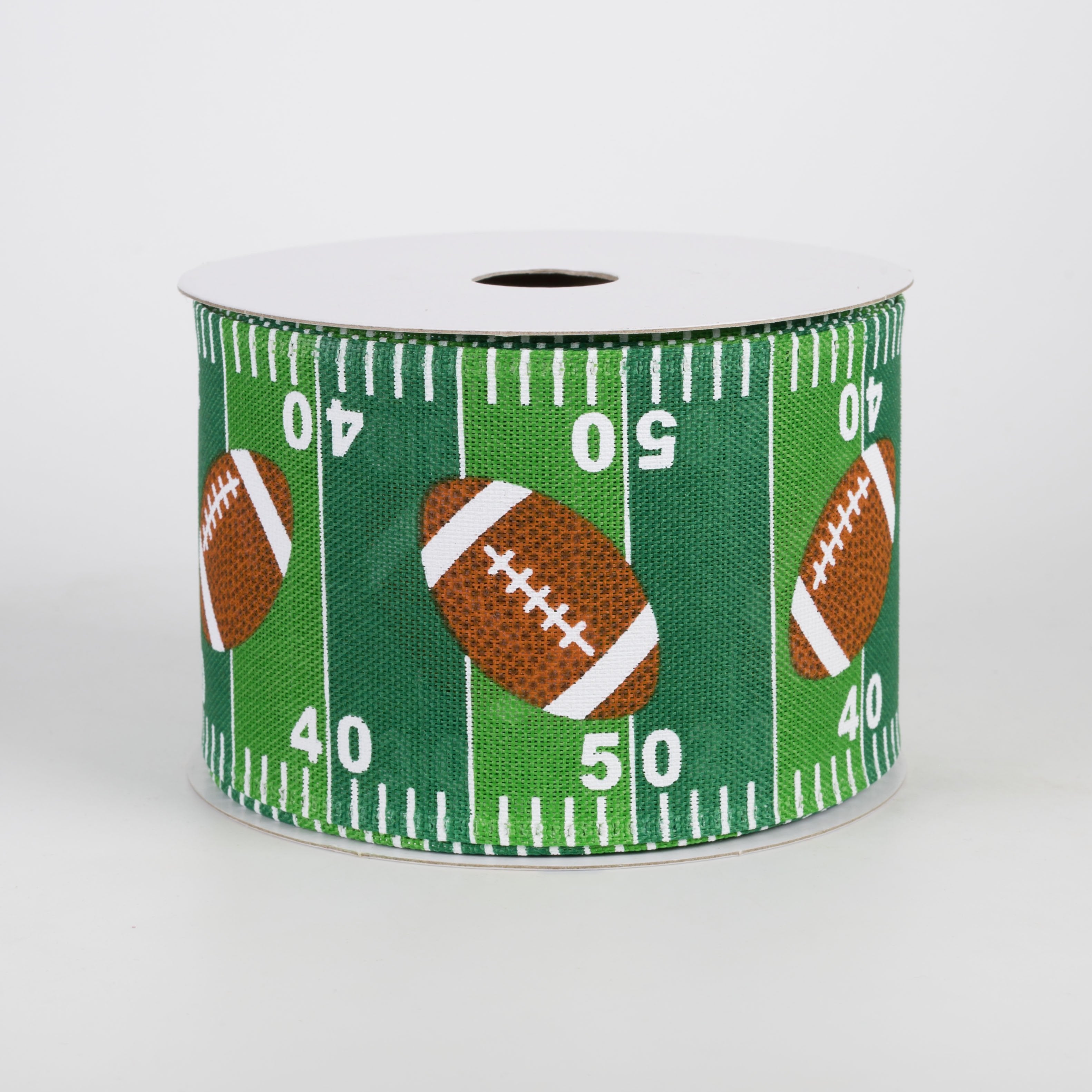 2.5" Big Footballs on Football Field Ribbon (10 Yards) Item Number: 65627-40-17