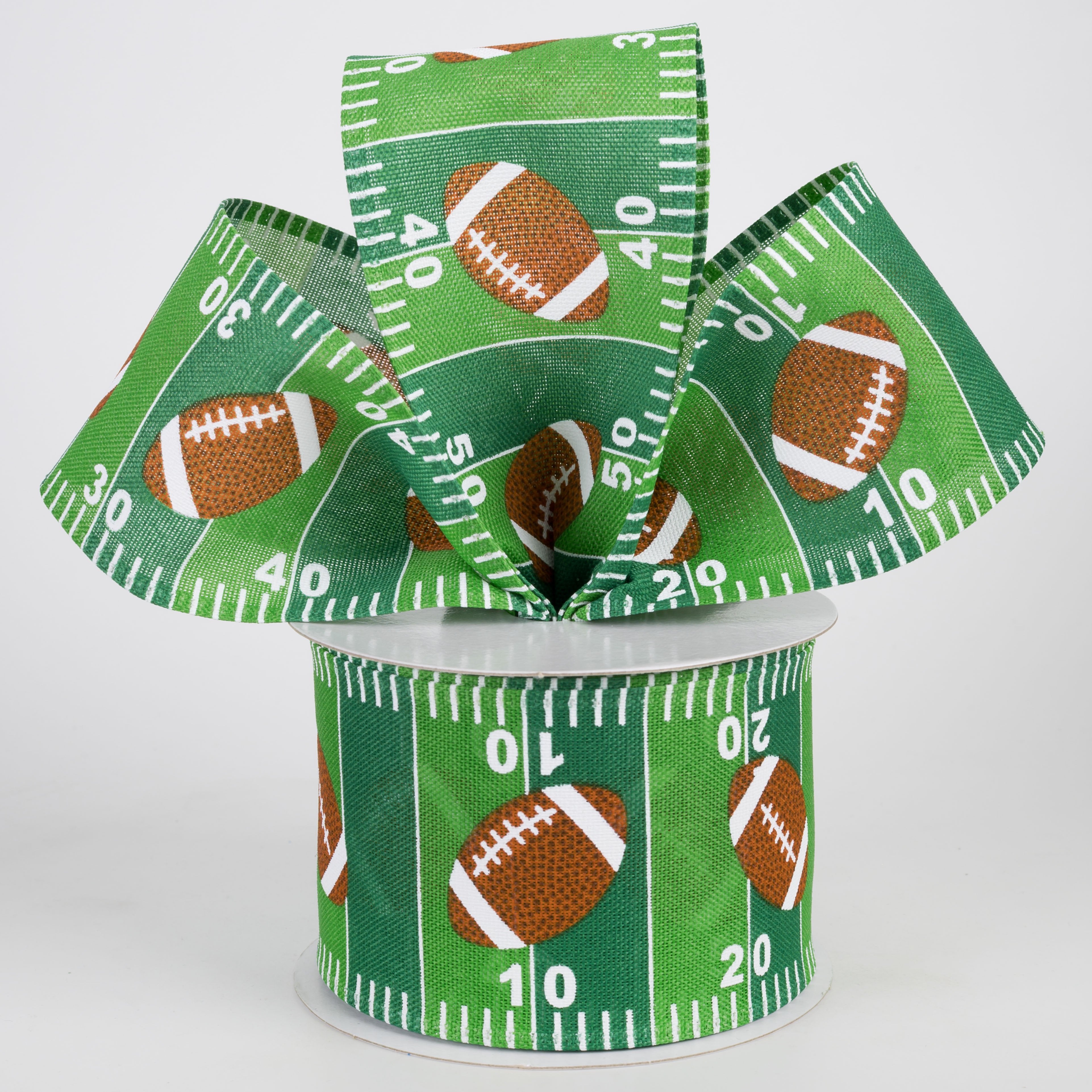 2.5" Big Footballs on Football Field Ribbon (10 Yards) Lifestyle Photo