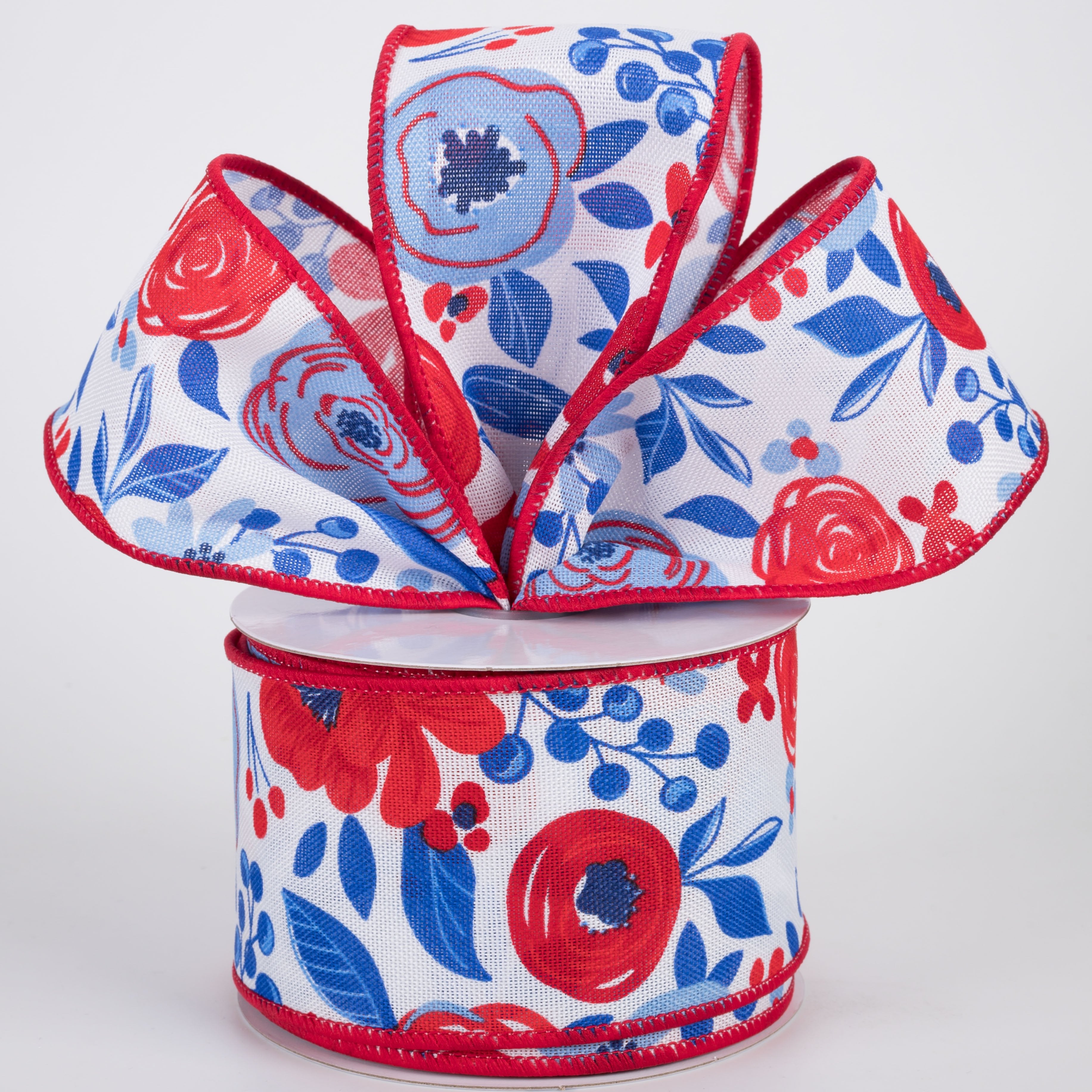 2.5" Bold Blooms Ribbon: Red, White & Blue (10 Yards) Lifestyle Photo