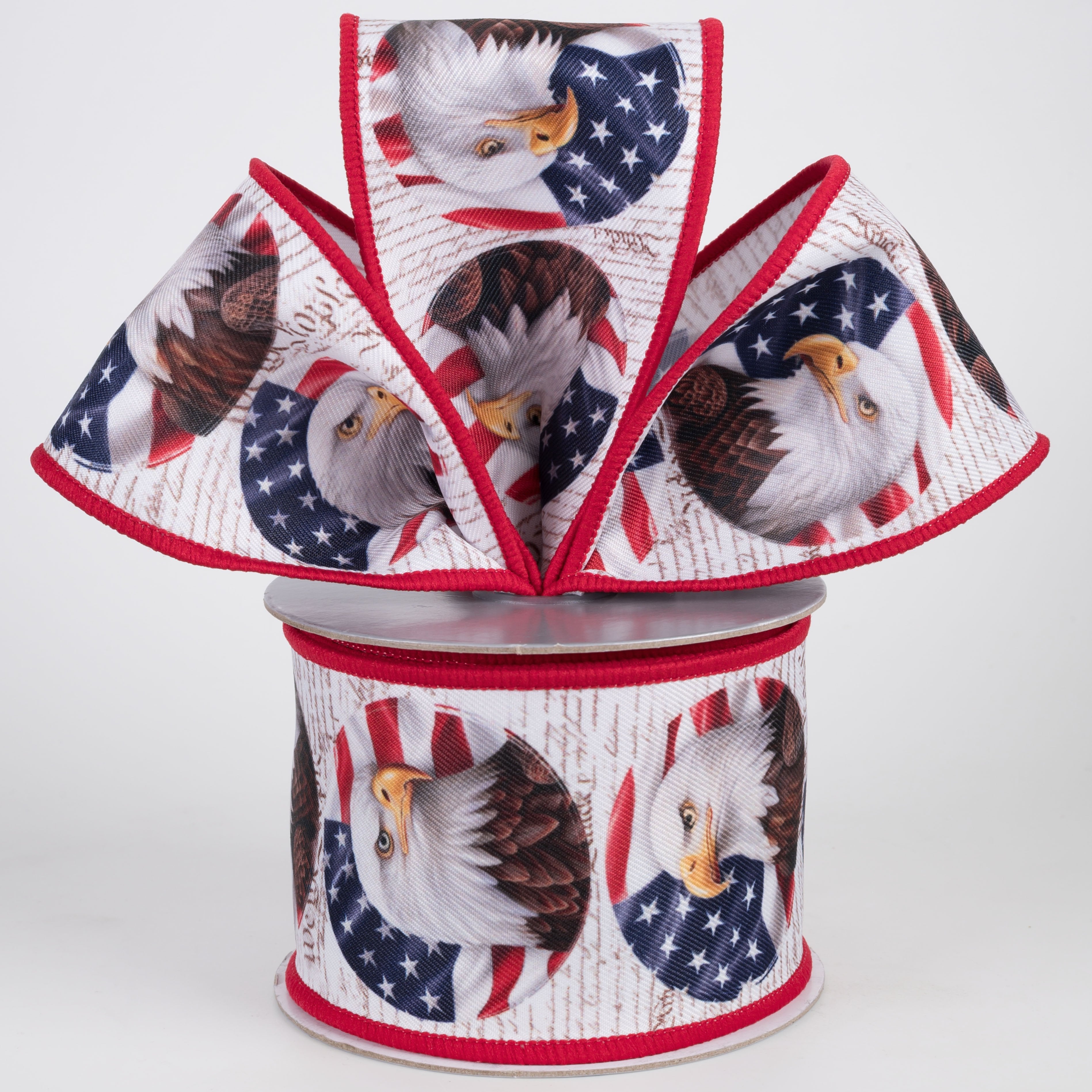 2.5" Brilliance Digital Print Bald Eagle USA Flag Ribbon: Navy (10 Yards) Lifestyle Photo