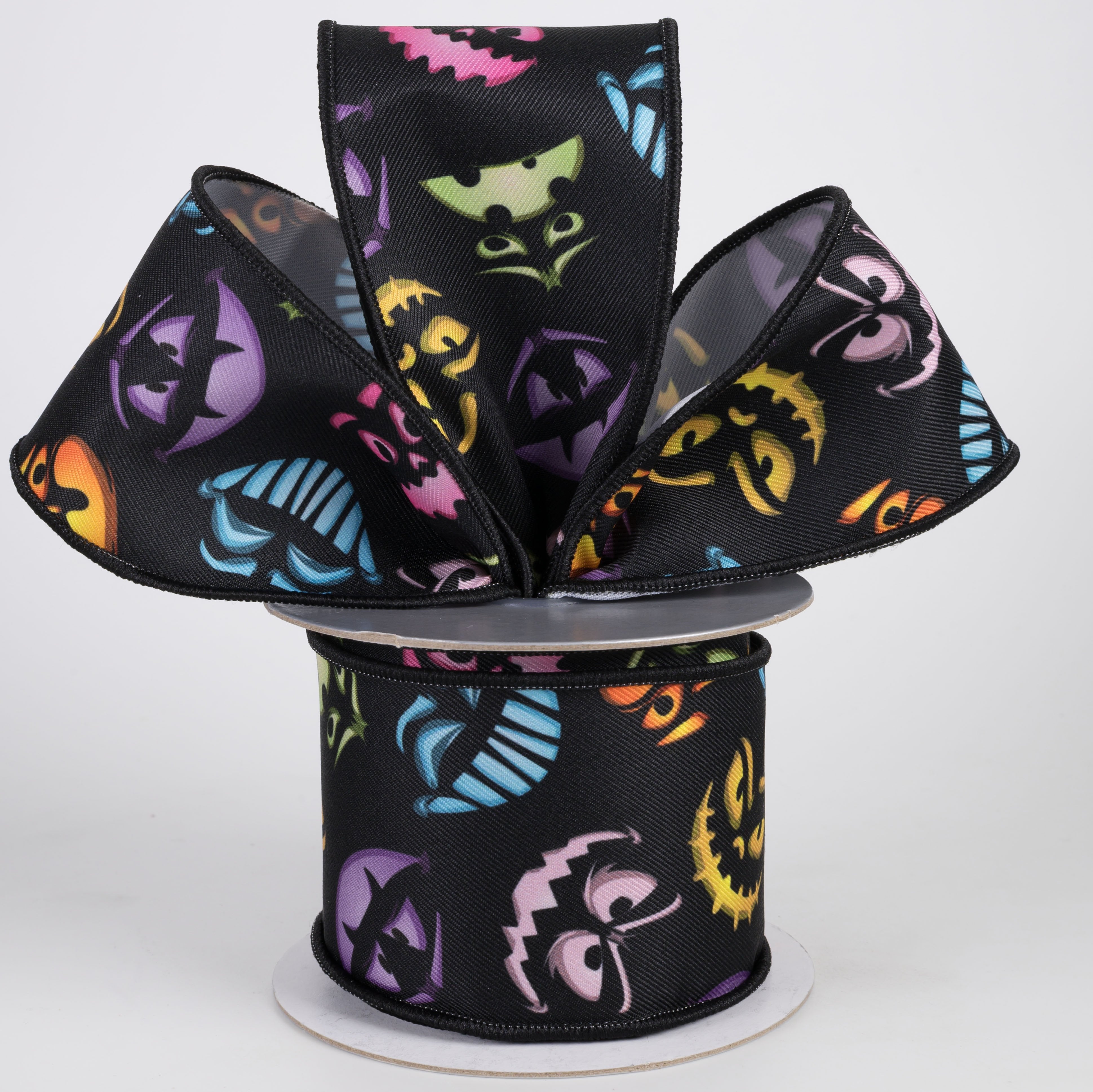 2.5" Brilliance Digital Print Jack-o-Lantern Faces Ribbon (10 Yards) Lifestyle Photo