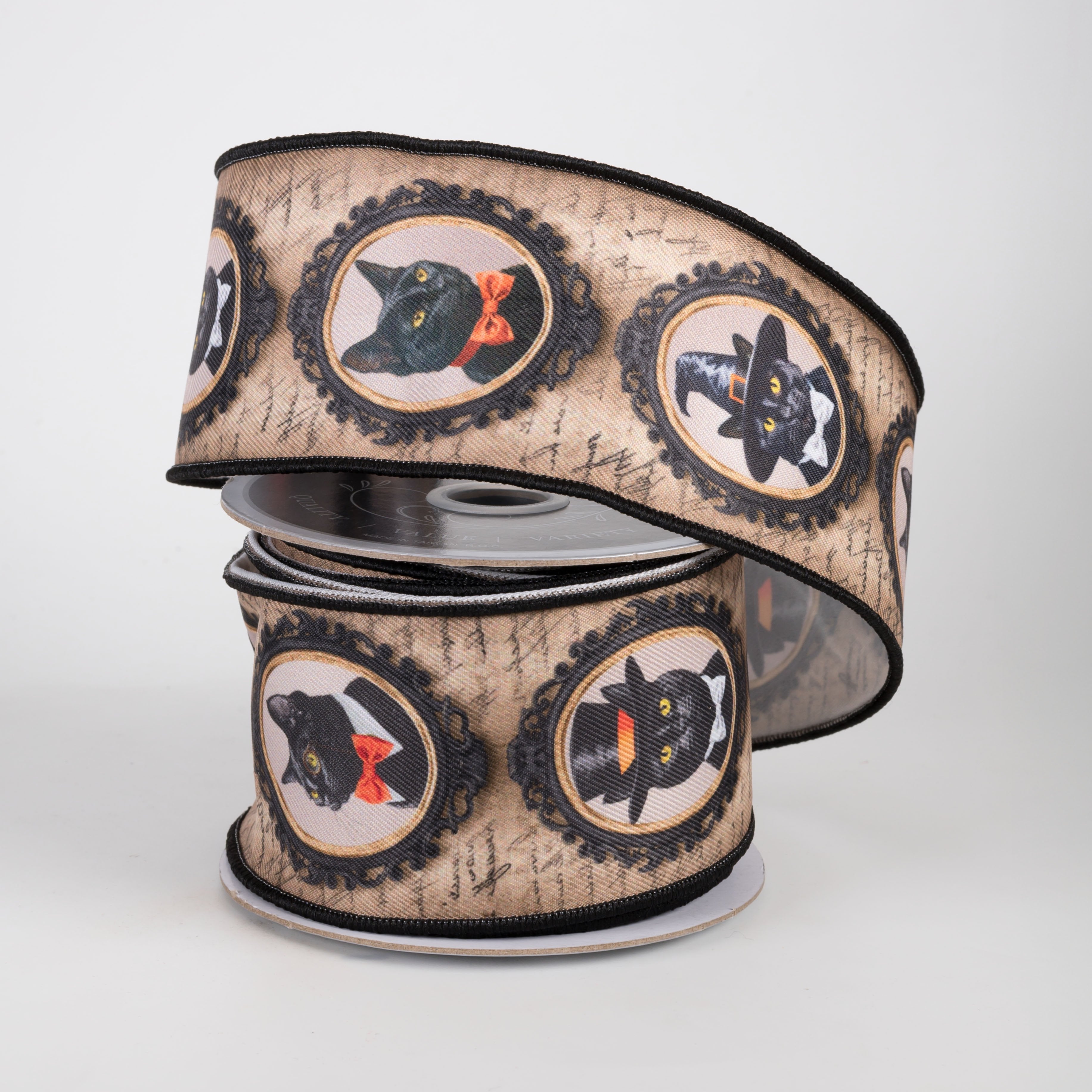 2.5" Brilliance Digital Print Vintage Black Cat Portraits Ribbon (10 Yards) detail photo 3