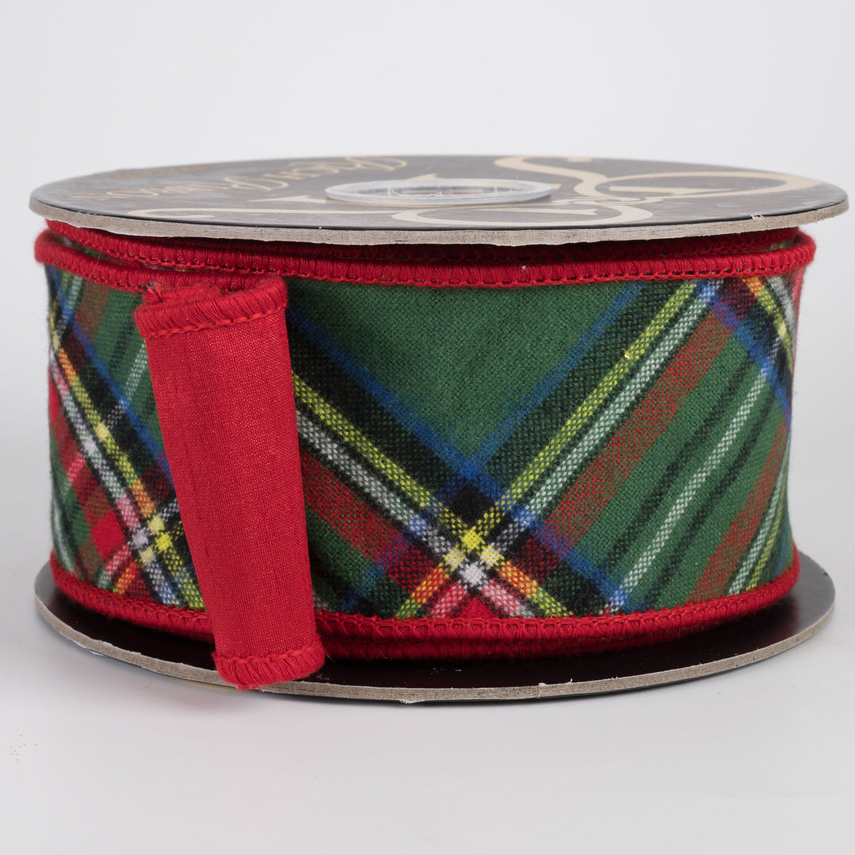 2.5" Brushed Cotton Classic Tartan Bias Plaid & Fused Dupioni Ribbon: Green & Red (10 Yards) Item Number: RR0105