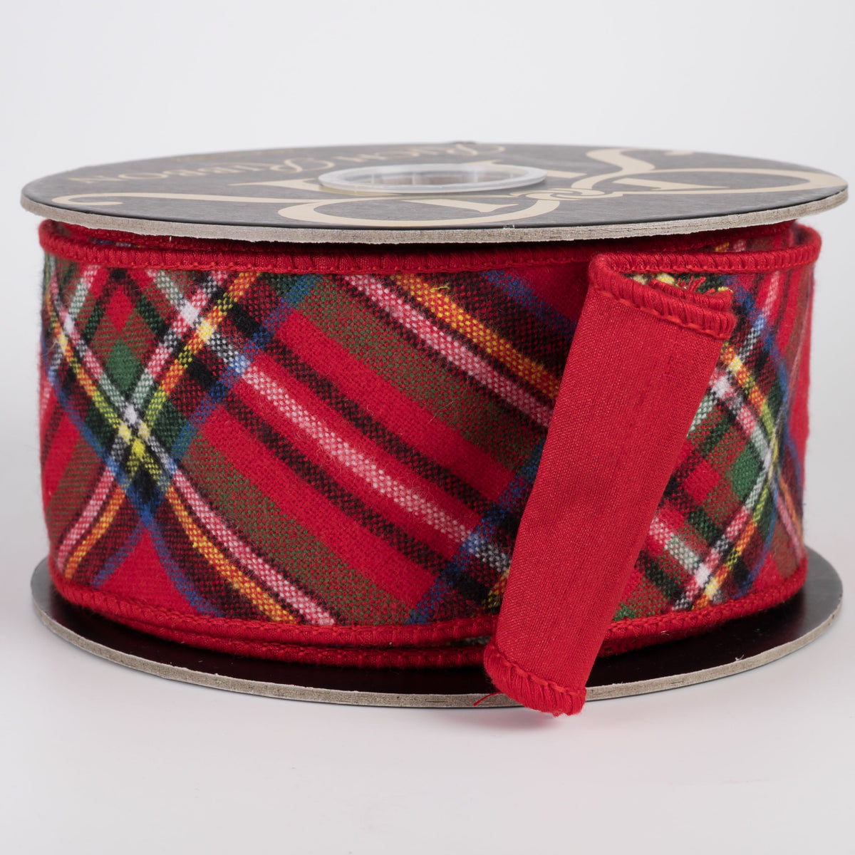 2.5" Brushed Cotton Classic Tartan Bias Plaid & Fused Dupioni Ribbon: Red & Red (10 Yards) Item Number: RR0103