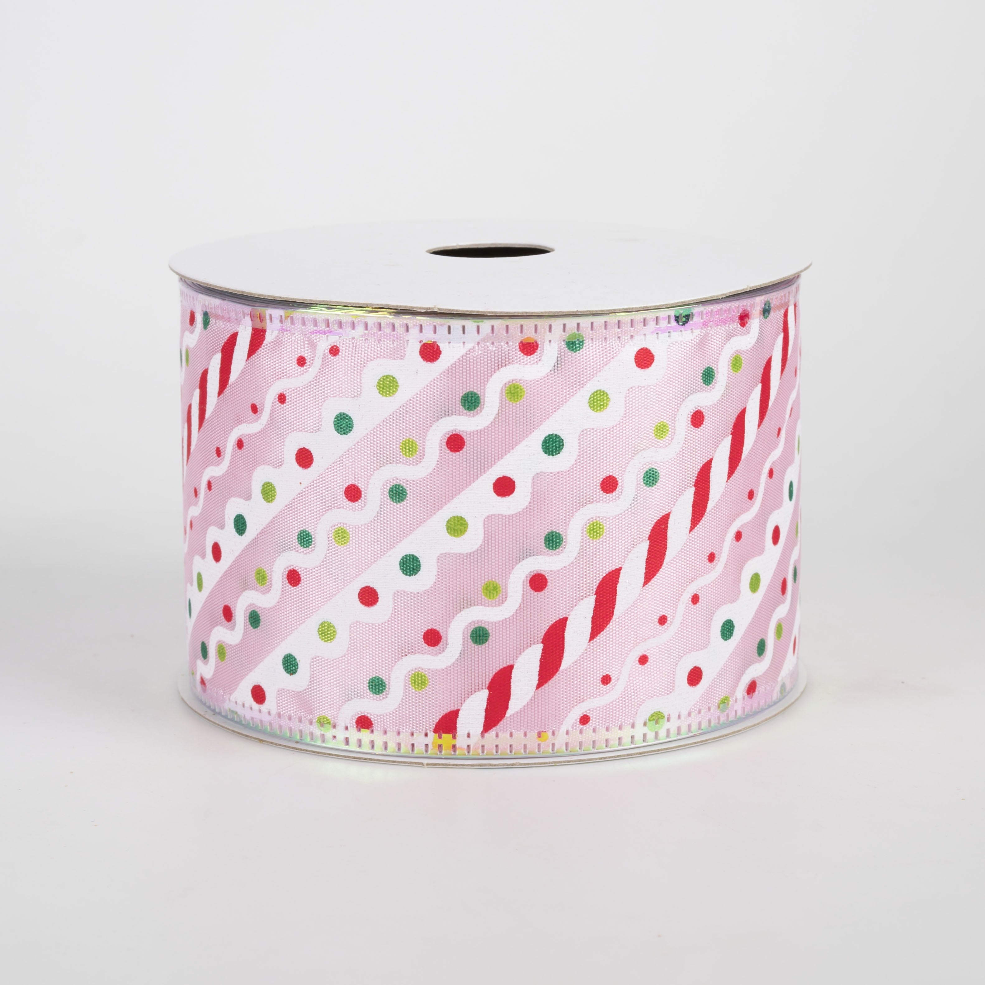 2.5" Candy Cane & Frosting Stripes Metallic Satin Ribbon: Pink (10 Yards) Item Number: 76617-40-01