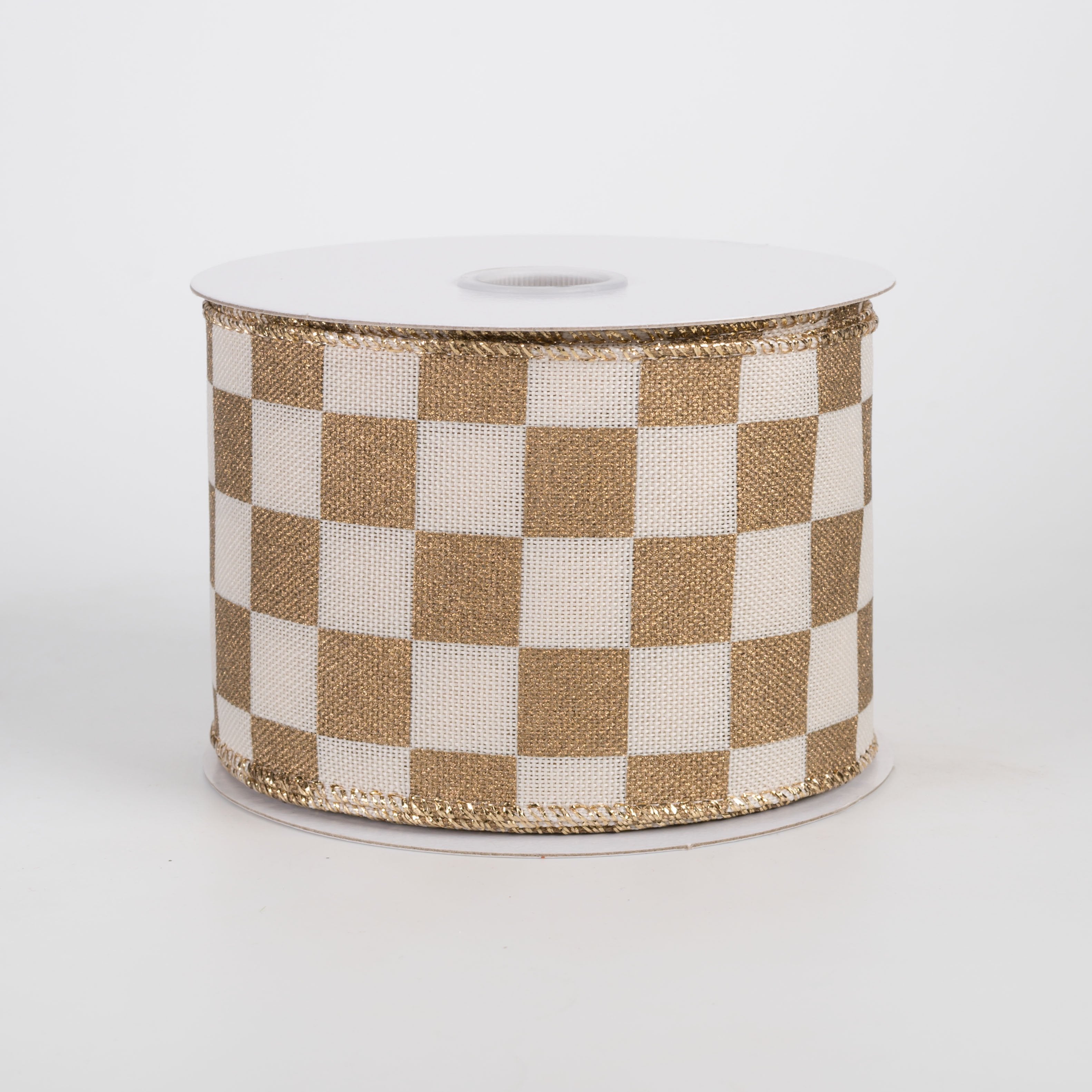 2.5" Canvas Racing Check Ribbon: Gold on Cream (10 Yards) Item Number: 73553-40-15