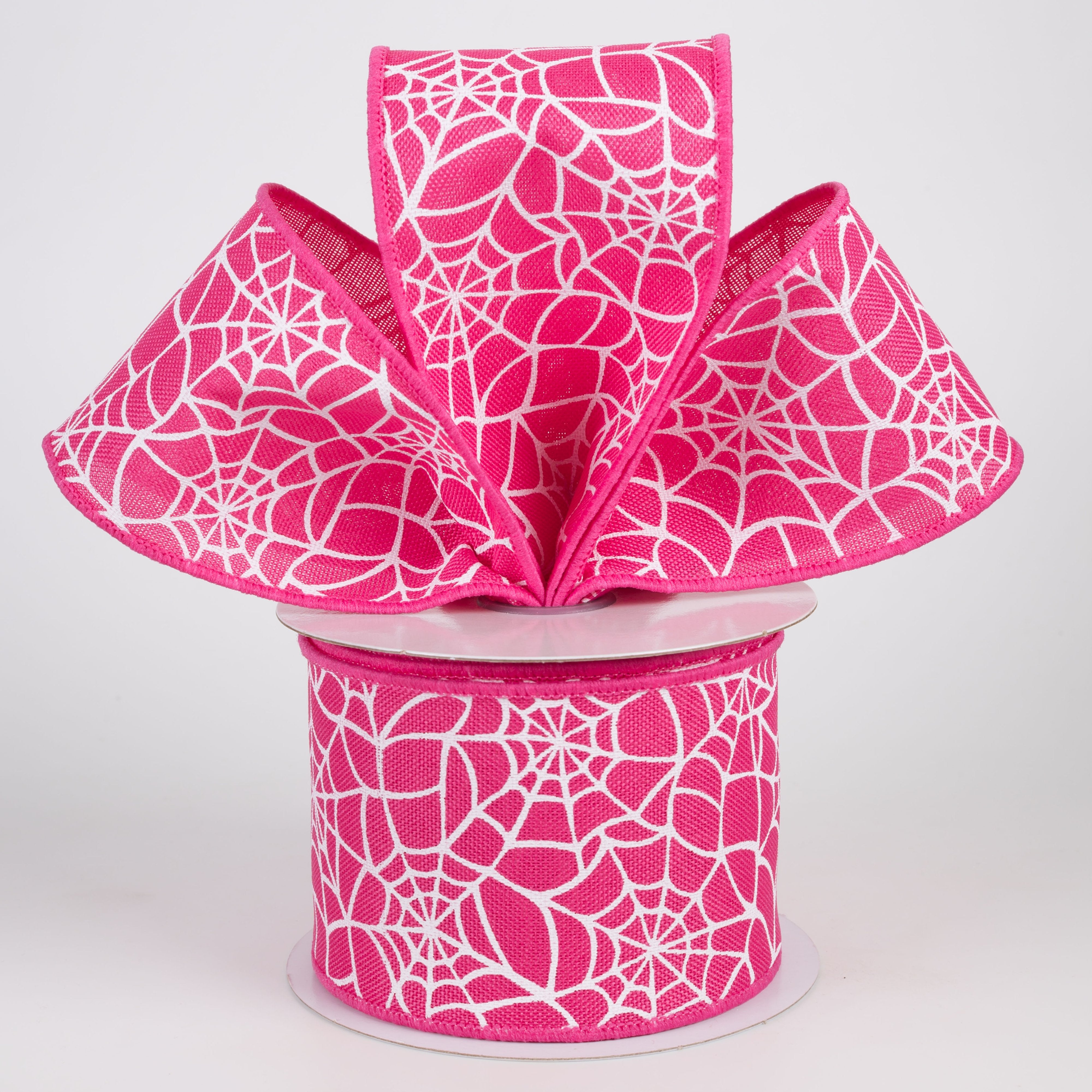 2.5" Canvas Spider Webs Ribbon: White on Fuchsia Pink (10 Yards) Lifestyle Photo
