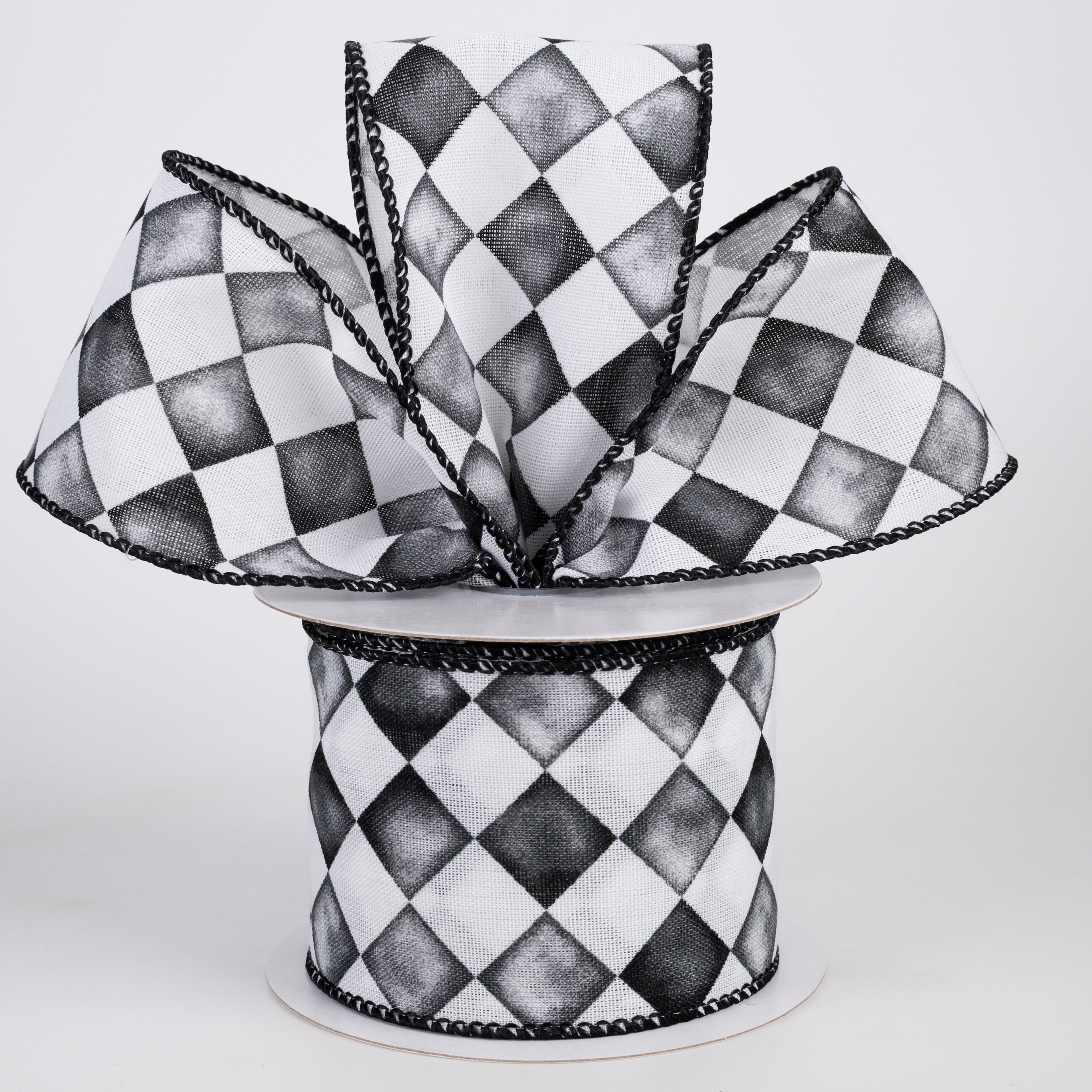 2.5" Canvas Tipsy Watercolor Checks Ribbon: Black (10 Yards) Lifestyle Photo