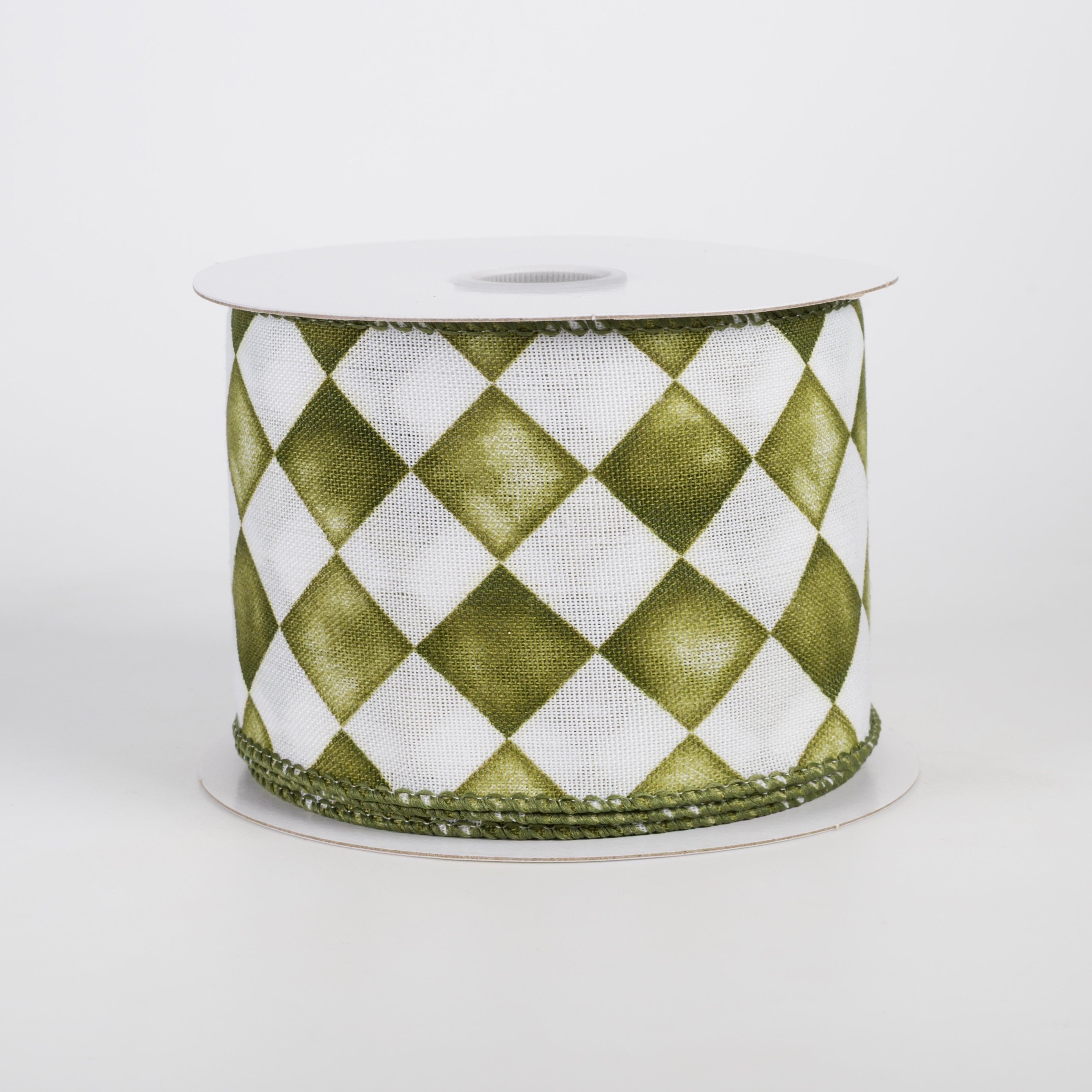2.5" Canvas Tipsy Watercolor Checks Ribbon: Moss Green (10 Yards) Item Number: 61616-40-08