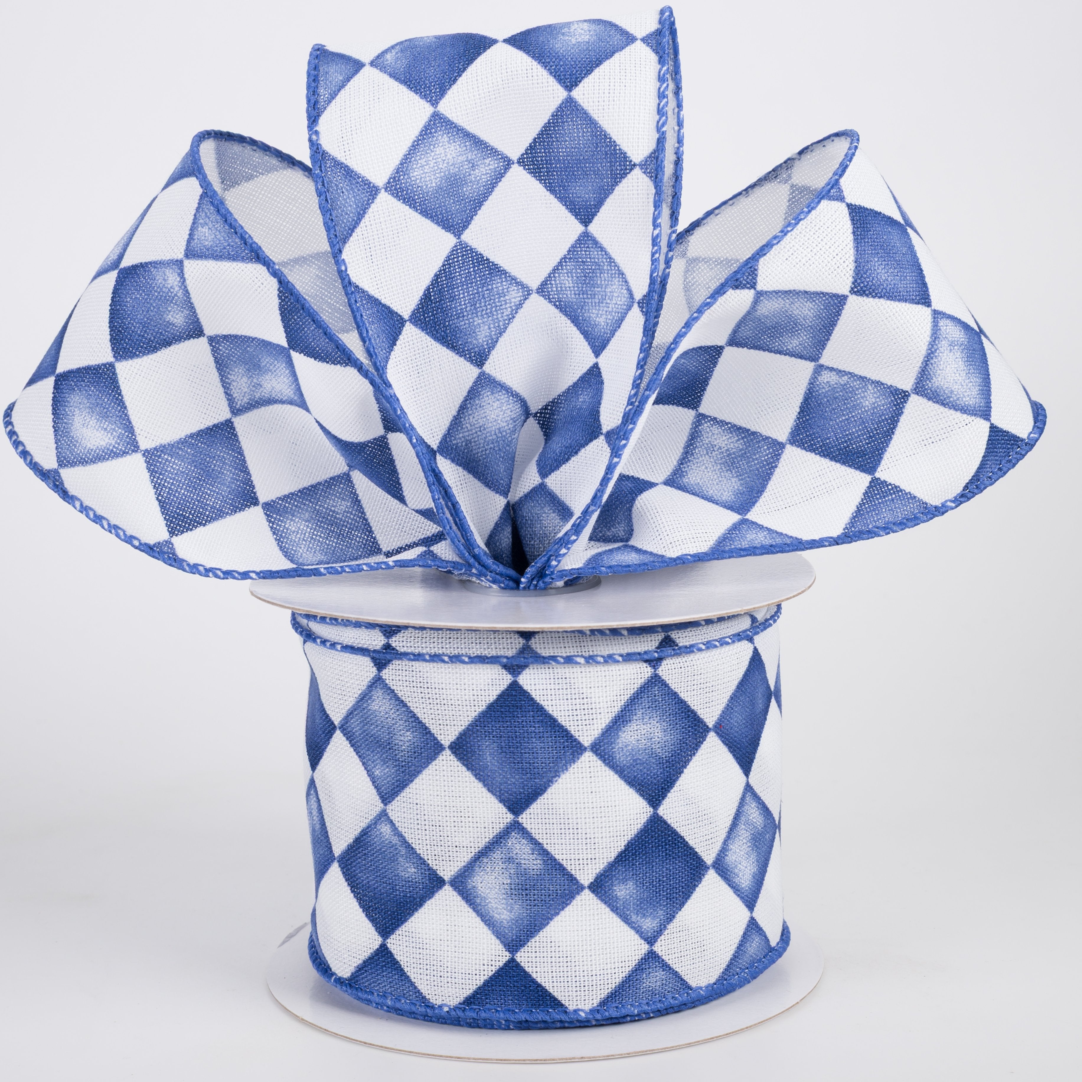 2.5" Canvas Tipsy Watercolor Checks Ribbon: Navy Blue (10 Yards) Lifestyle Photo