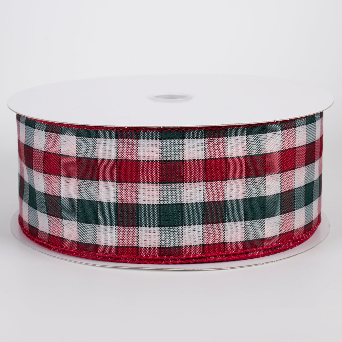 2.5" Checkered Plaid Ribbon: Red, Hunter Green & Ivory (50 Yards) Item Number: 871-40-330