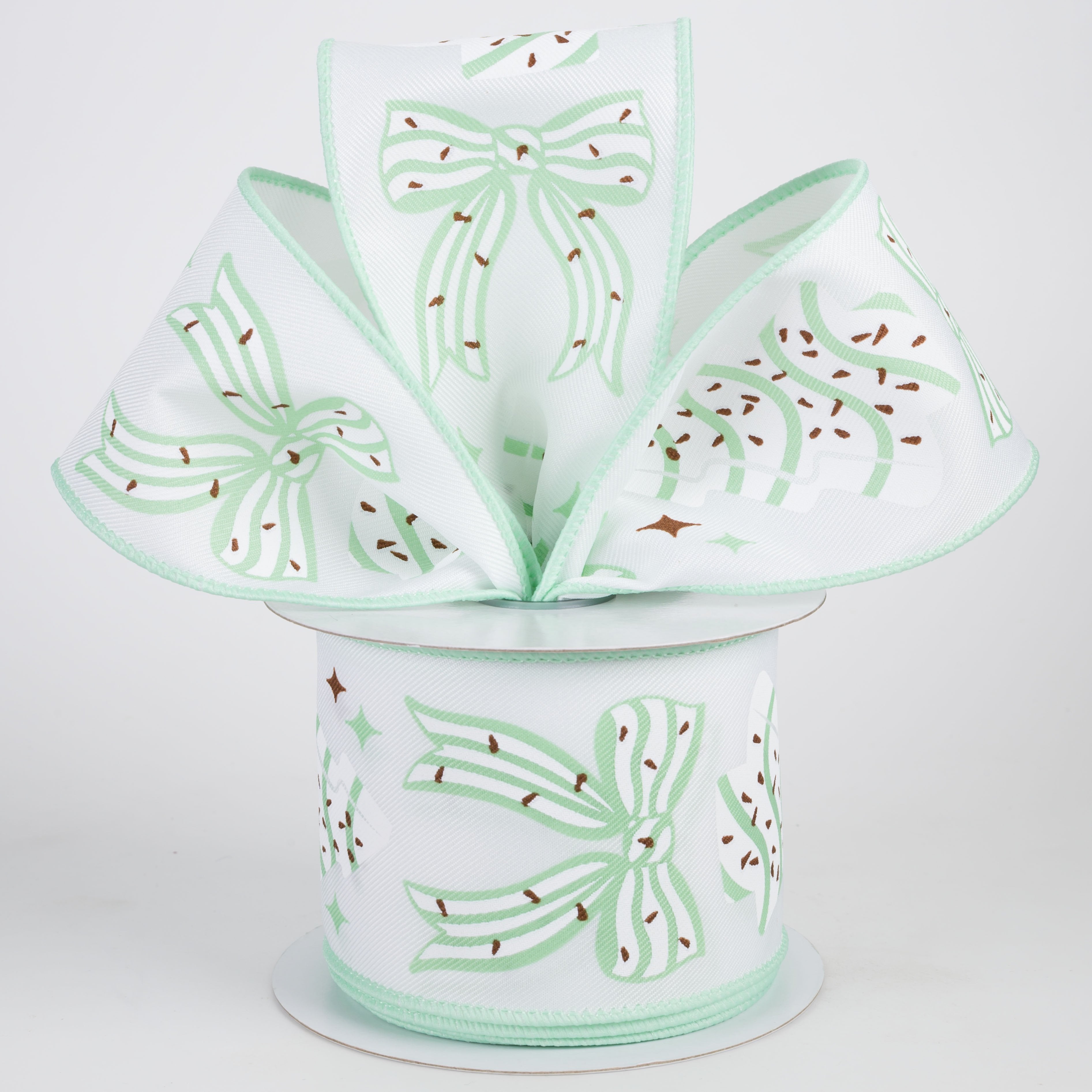 2.5" Christmas Tree Snack Cakes & Bows Ribbon: Mint Chocolate (10 Yards) Lifestyle Photo