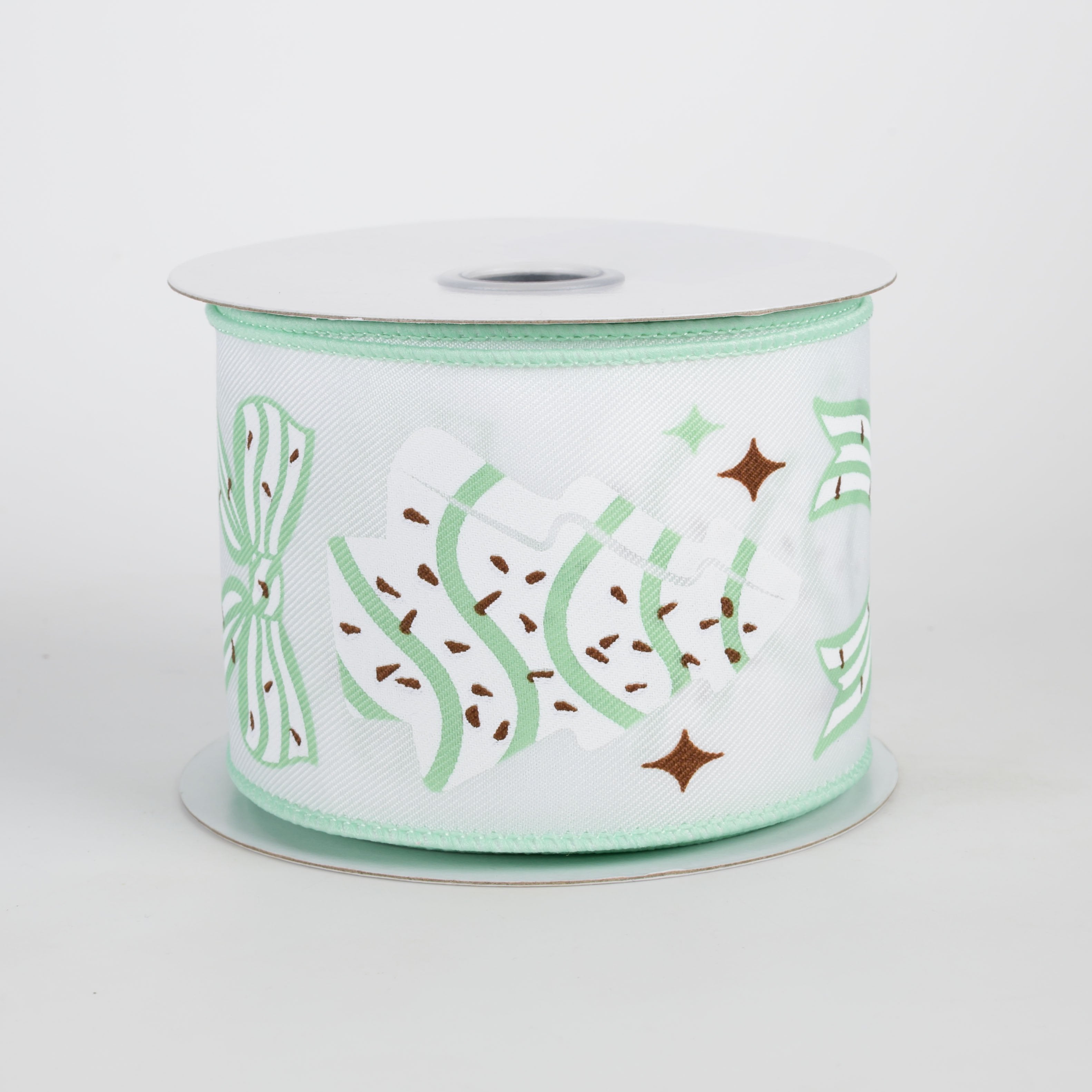 2.5" Christmas Tree Snack Cakes & Bows Ribbon: Mint Chocolate (10 Yards) Item Number: RGF1998RT