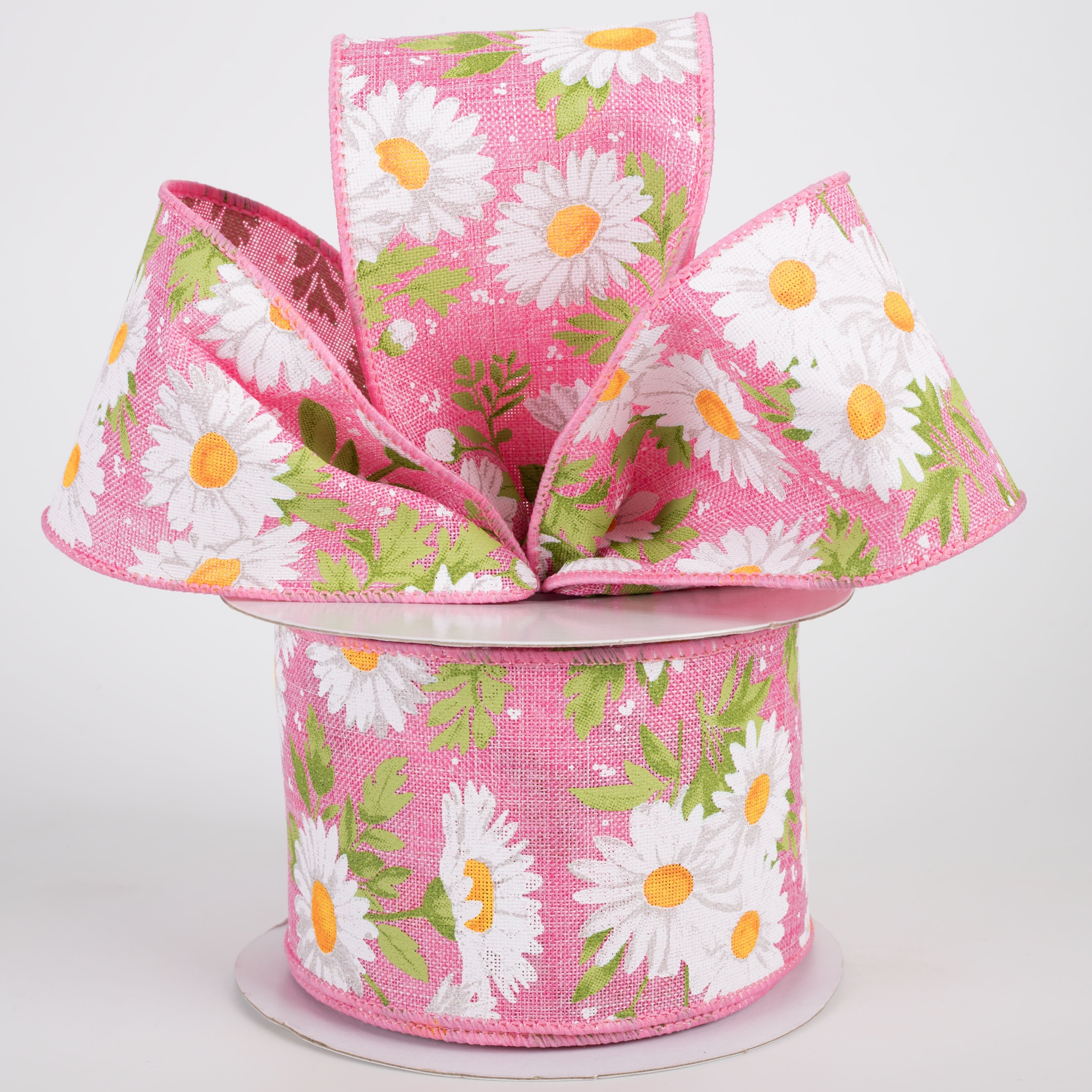 2.5" Daisies & Greenery Ribbon: Pink (10 Yards) Lifestyle Photo