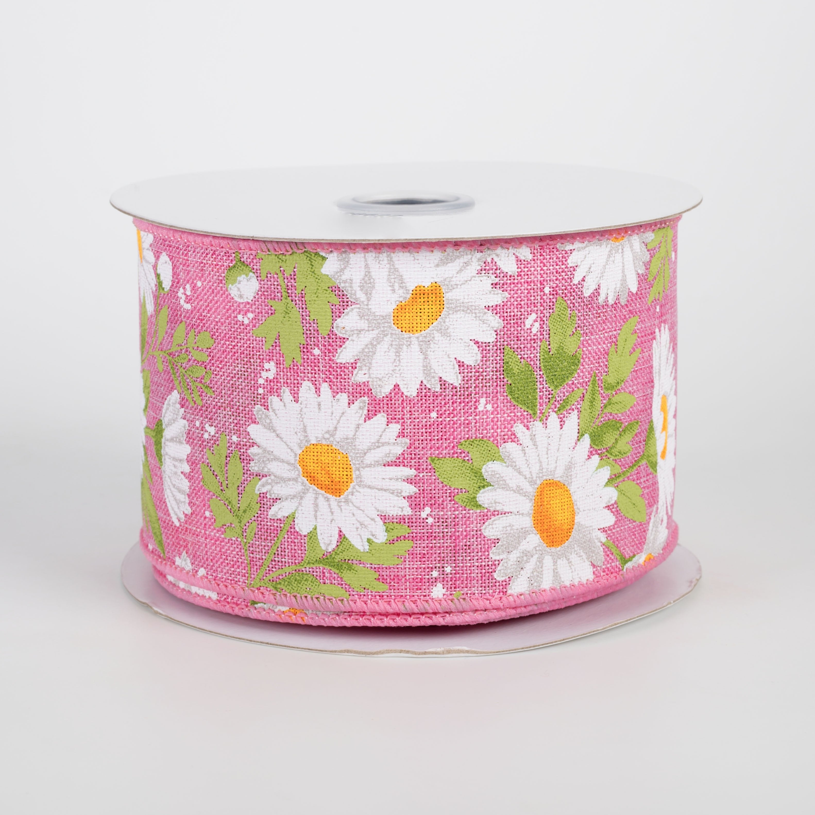 2.5" Daisies & Greenery Ribbon: Pink (10 Yards) Item Number: RGH126622
