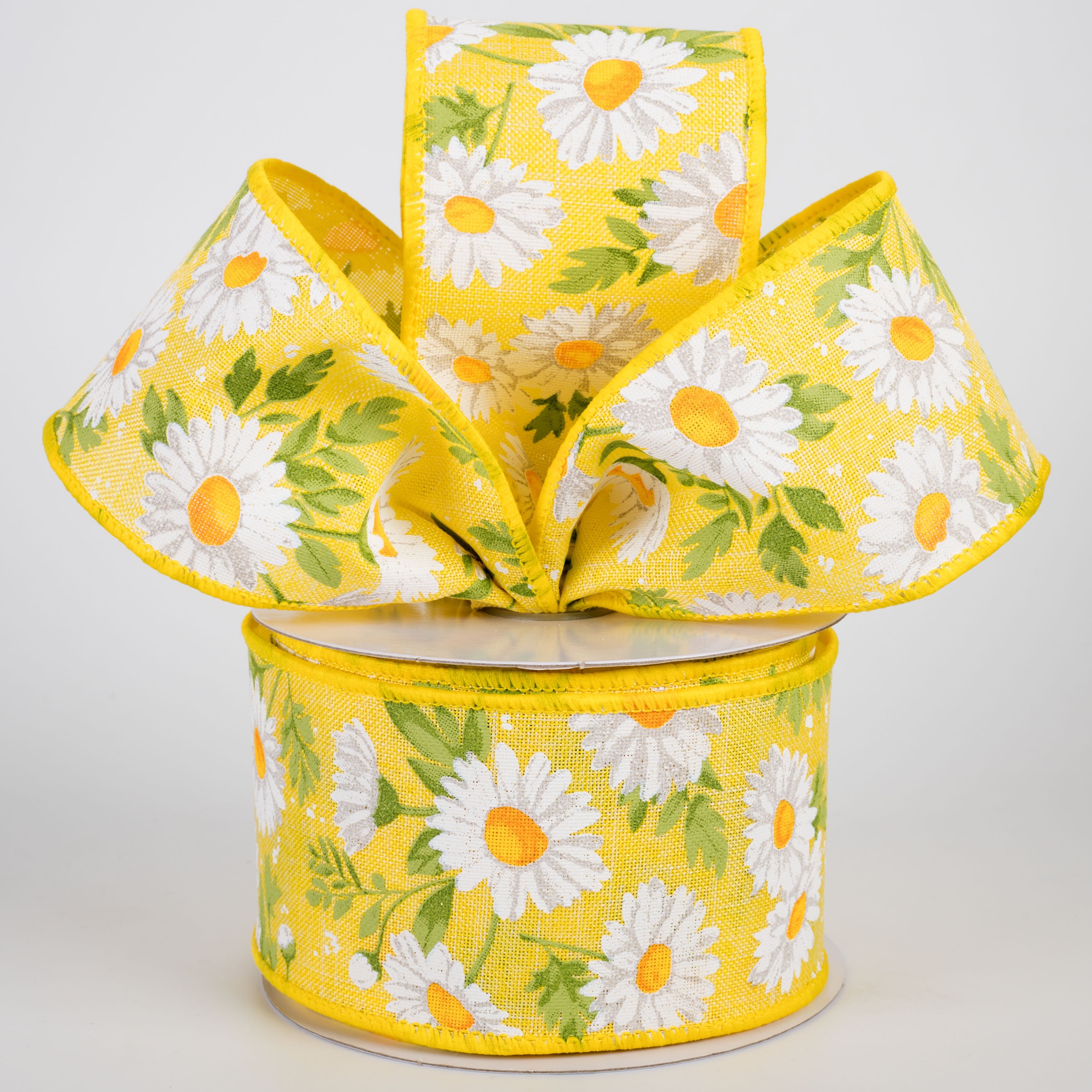 2.5" Daisies & Greenery Ribbon: Yellow (10 Yards) Lifestyle Photo