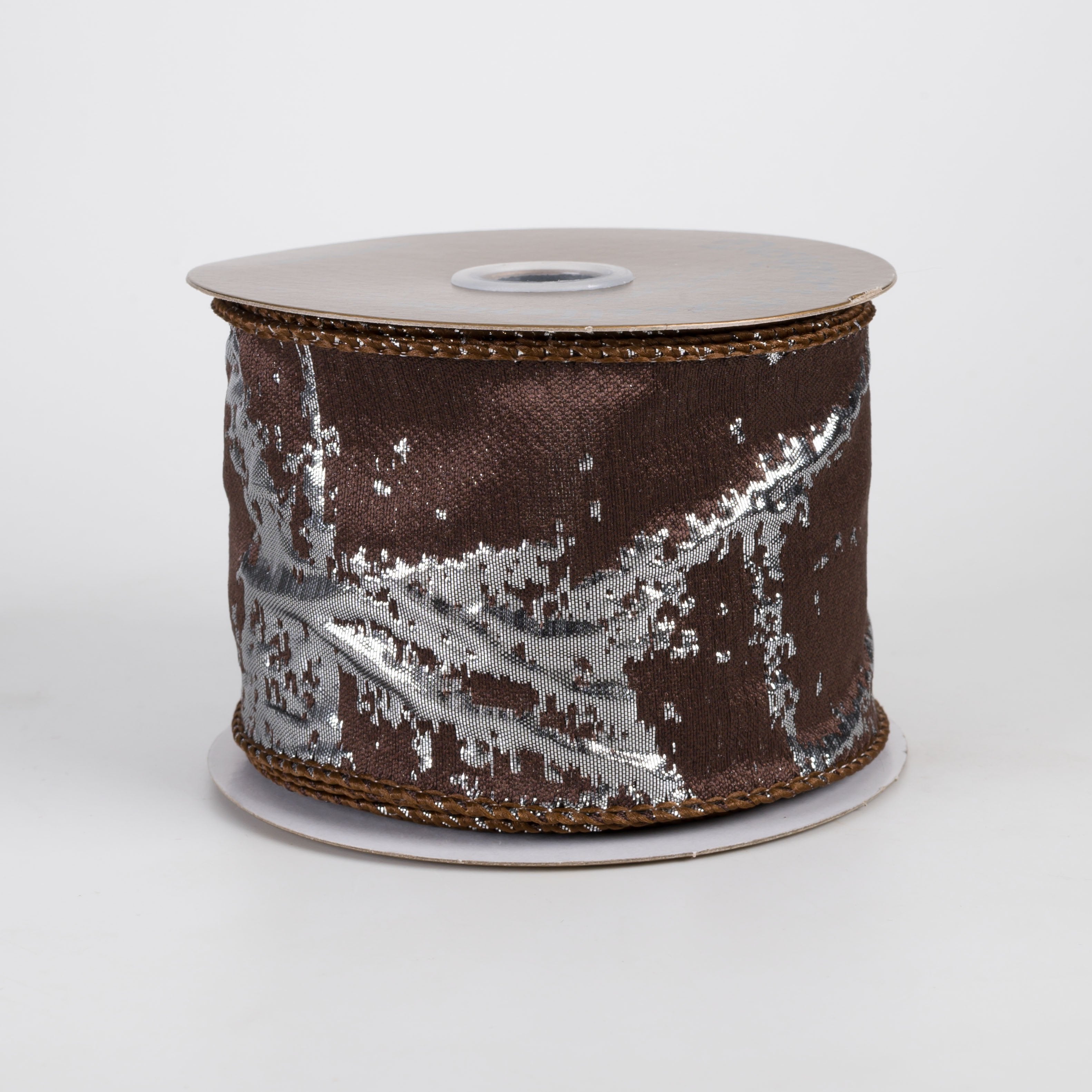 2.5" Designer Abstract Pattern Ribbon: Chocolate & Silver (10 Yards) Item Number: 212030