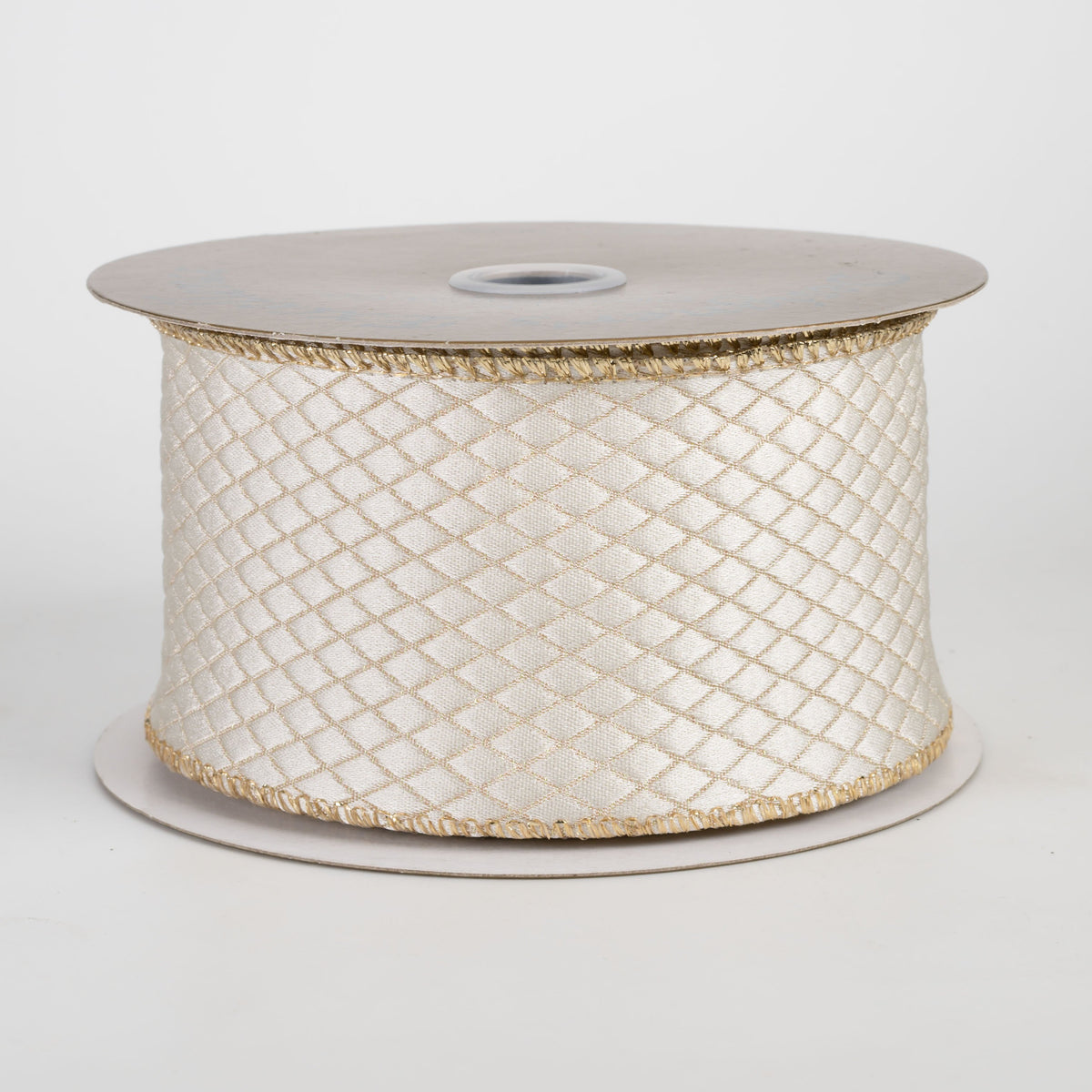 2.5" Designer Embossed Lattice Ribbon: Ivory & Gold (10 Yards) Item Number: 212061