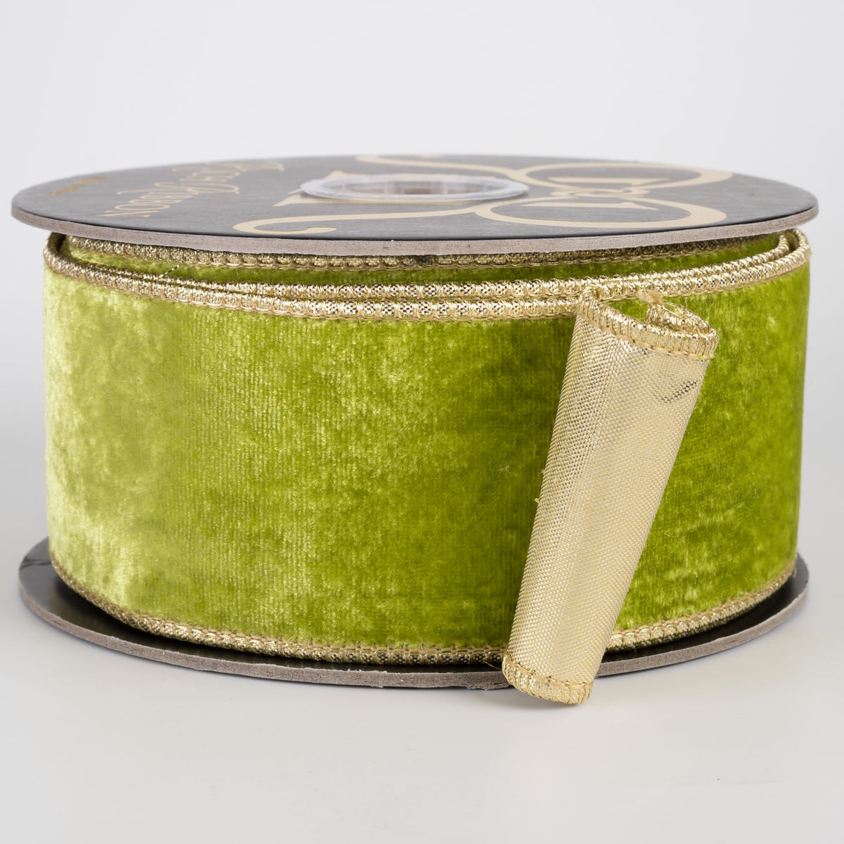 2.5" Double Fused Sheldon Velvet & Metallic Dupioni Ribbon: Chartreuse Green & Gold (10 Yards) Item Number: RR0114