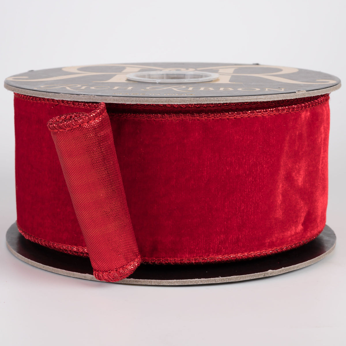 2.5" Double Fused Sheldon Velvet & Metallic Dupioni Ribbon: Christmas Red & Red (10 Yards) Item Number: RR0011