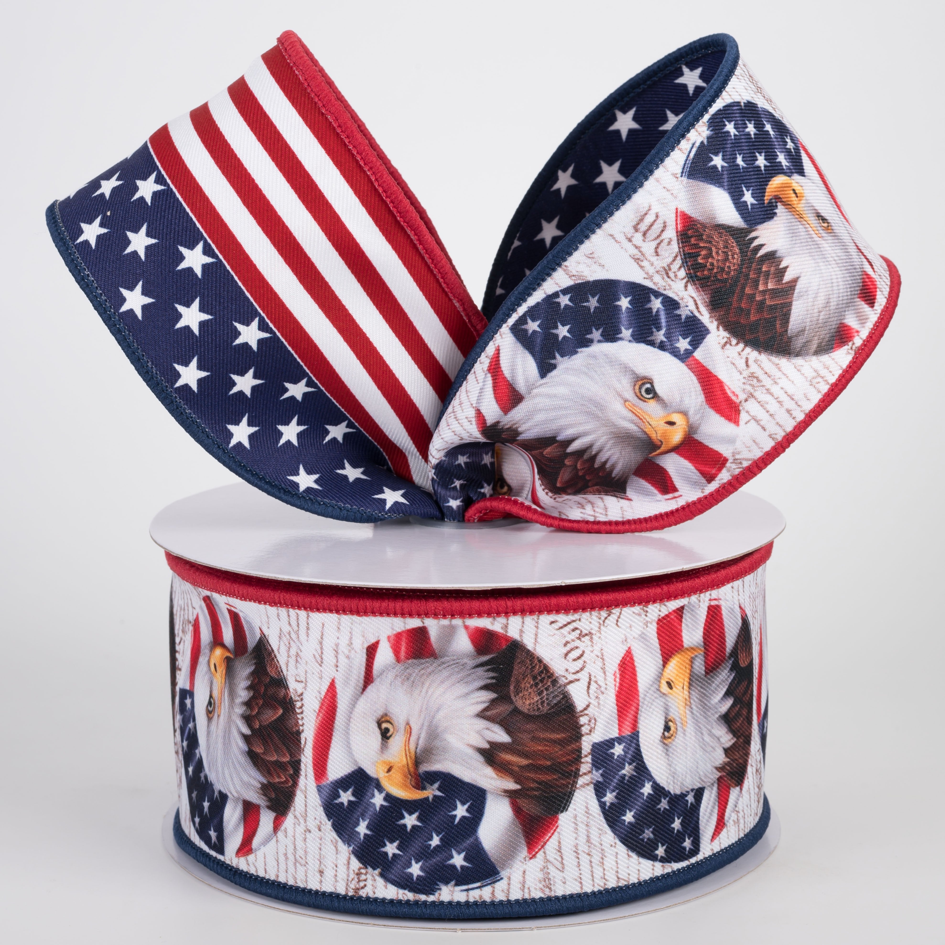 2.5" Double Sided Bald Eagle & Flag Ribbon (10 Yards) Lifestyle Photo