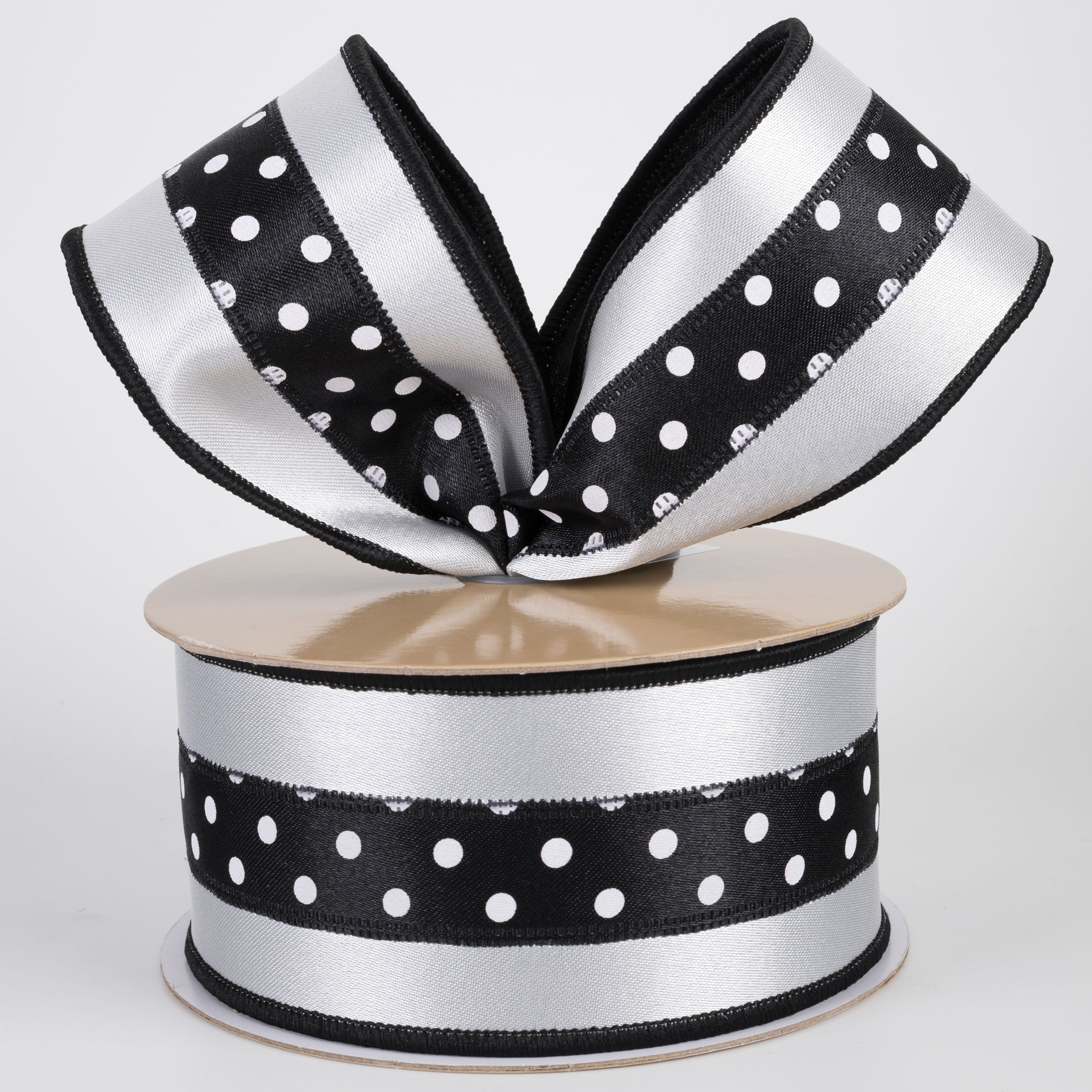 2.5" Double Sided Fused 3-in-1 Polka Dot Ribbon: Black & White (10 Yards) Lifestyle Photo