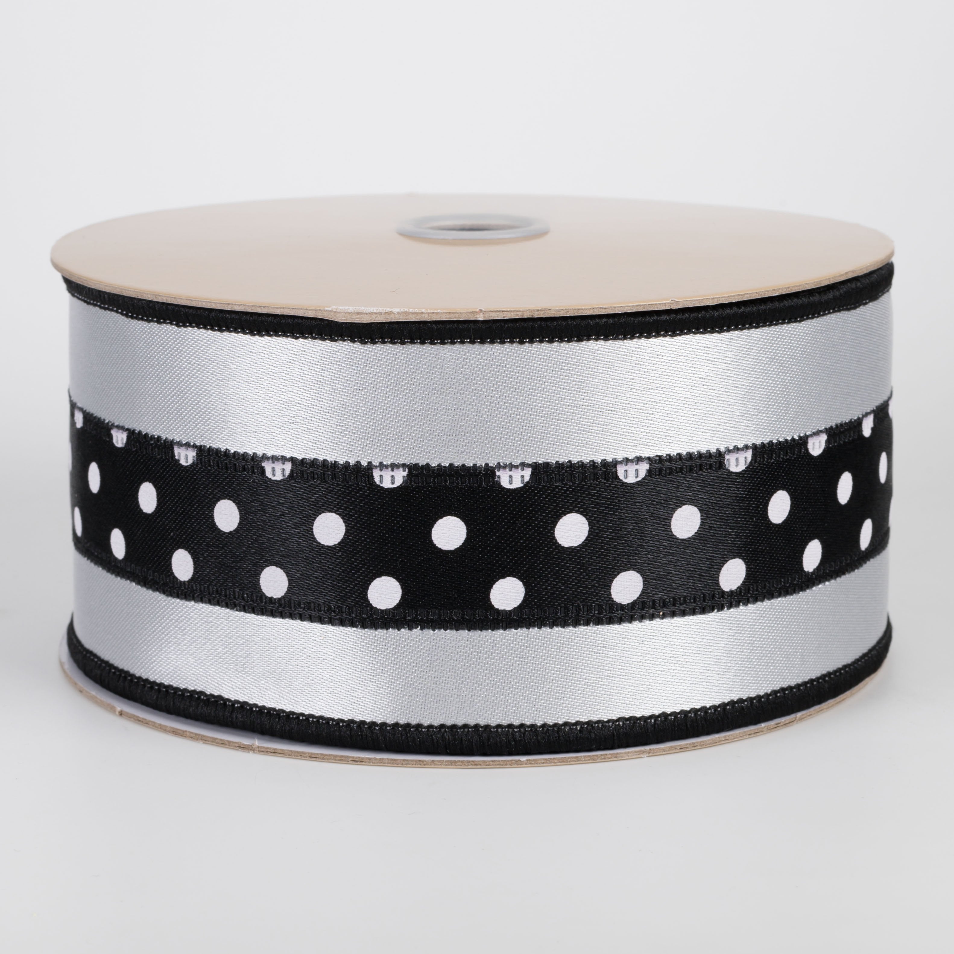 2.5" Double Sided Fused 3-in-1 Polka Dot Ribbon: Black & White (10 Yards) Item Number: LX3077X6