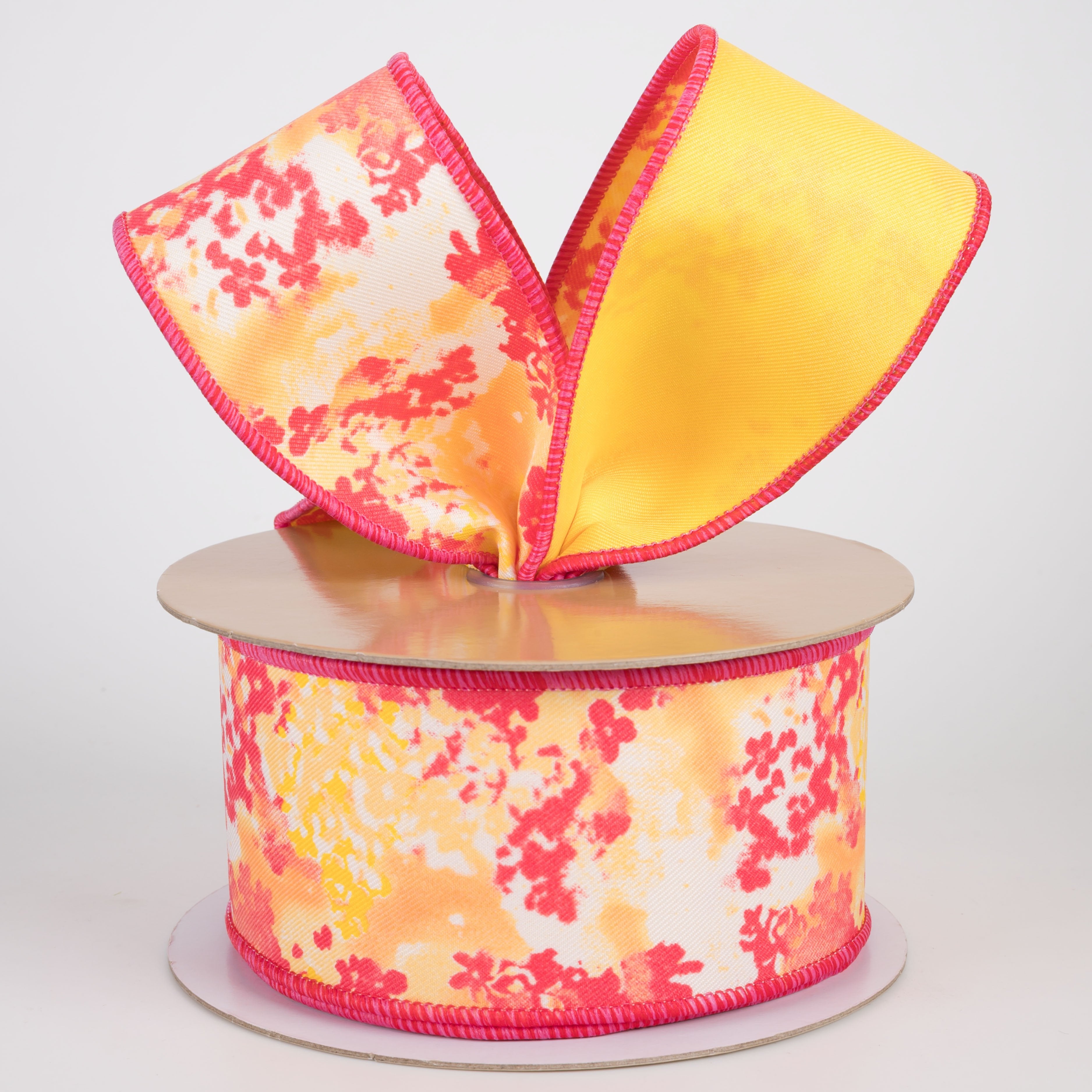 2.5" Double Sided Fused Abstract Print Ribbon: Hot Pink & Yellow (10 Yards) Lifestyle Photo