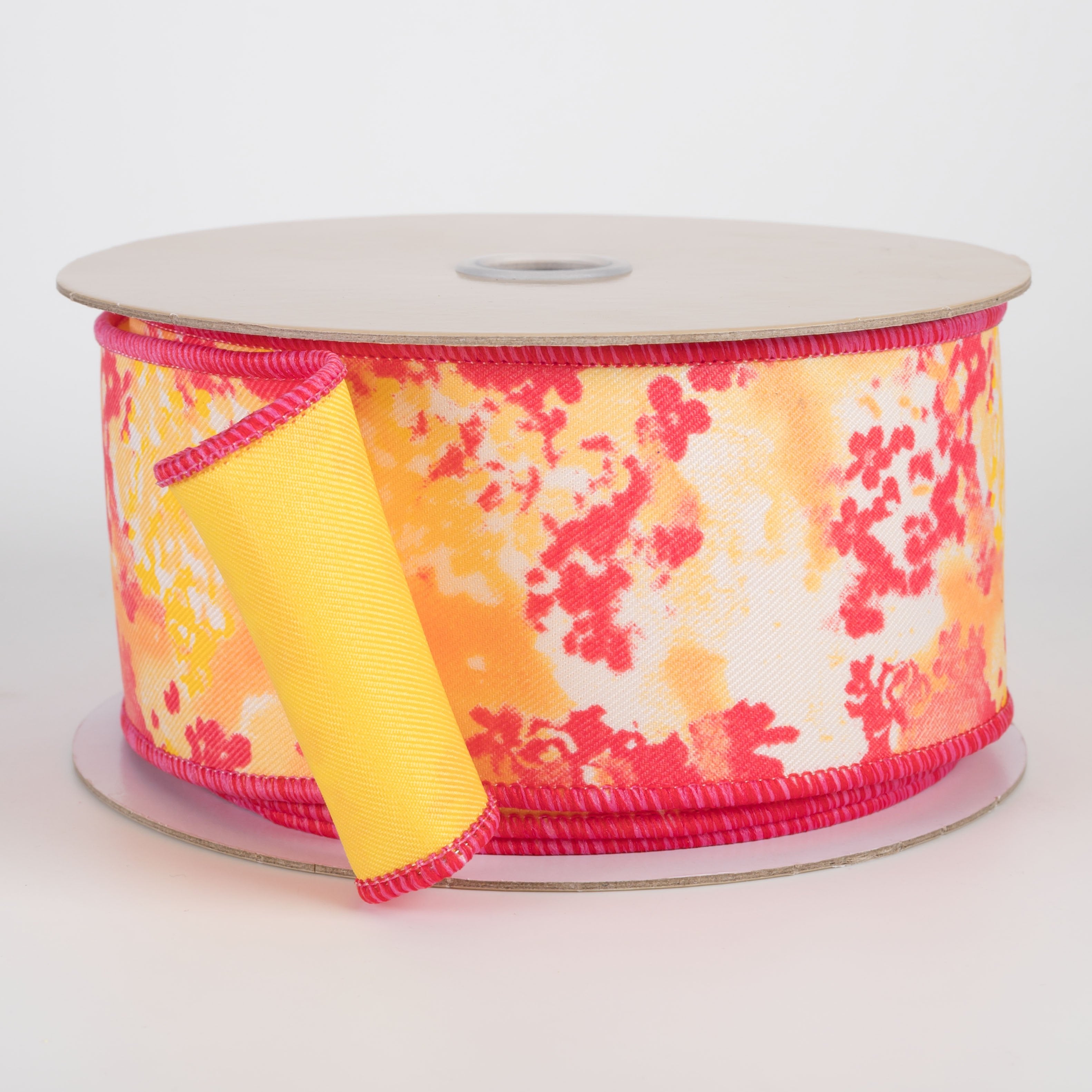 2.5" Double Sided Fused Abstract Print Ribbon: Hot Pink & Yellow (10 Yards) Item Number: LX331221