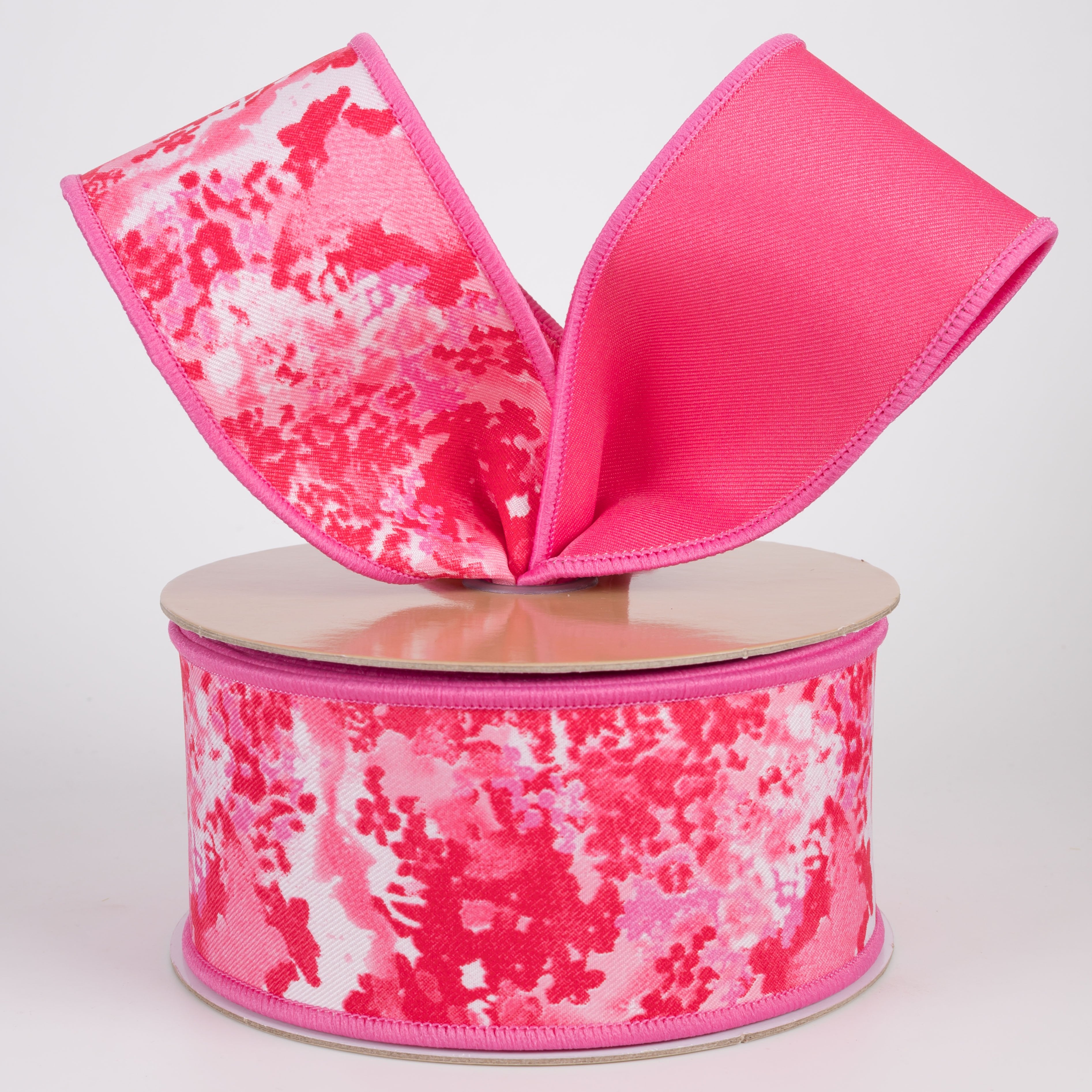 2.5" Double Sided Fused Abstract Print Ribbon: Pinks & Red (10 Yards) Lifestyle Photo