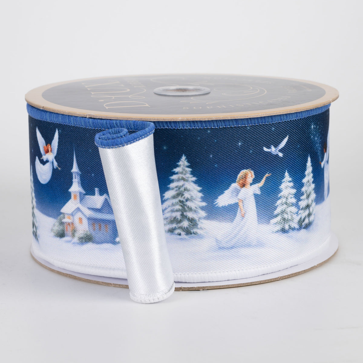 2.5" Double Sided Fused Angel Winter Scene Ribbon: Blue (10 Yards) Item Number: LX1086RT