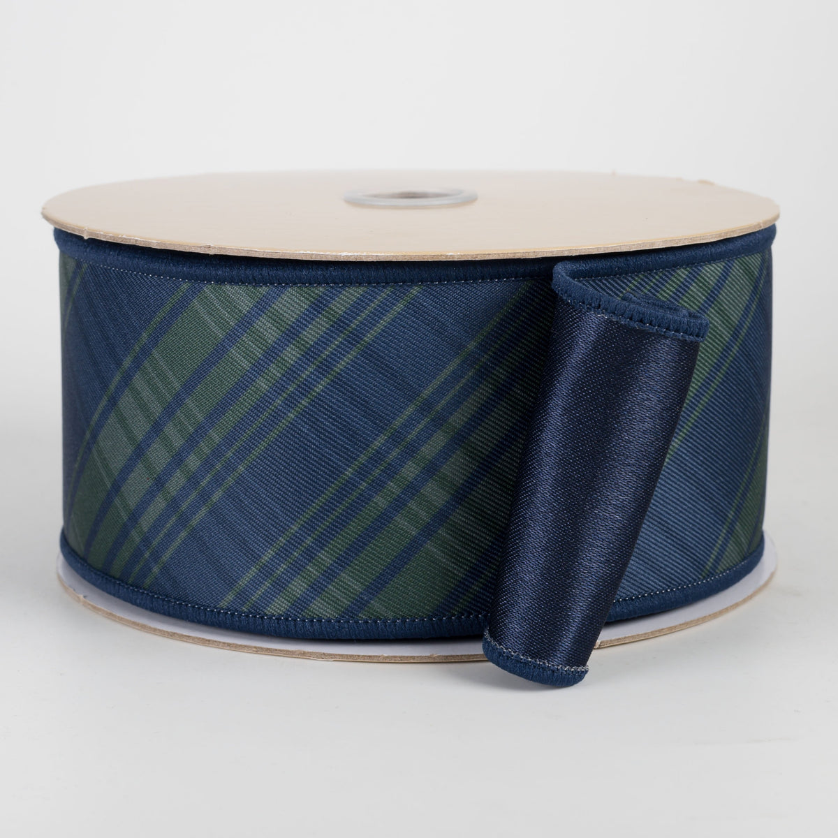 2.5" Double Sided Fused Bias Plaid Ribbon: Preppy Navy & Green (10 Yards) Item Number: LX129973