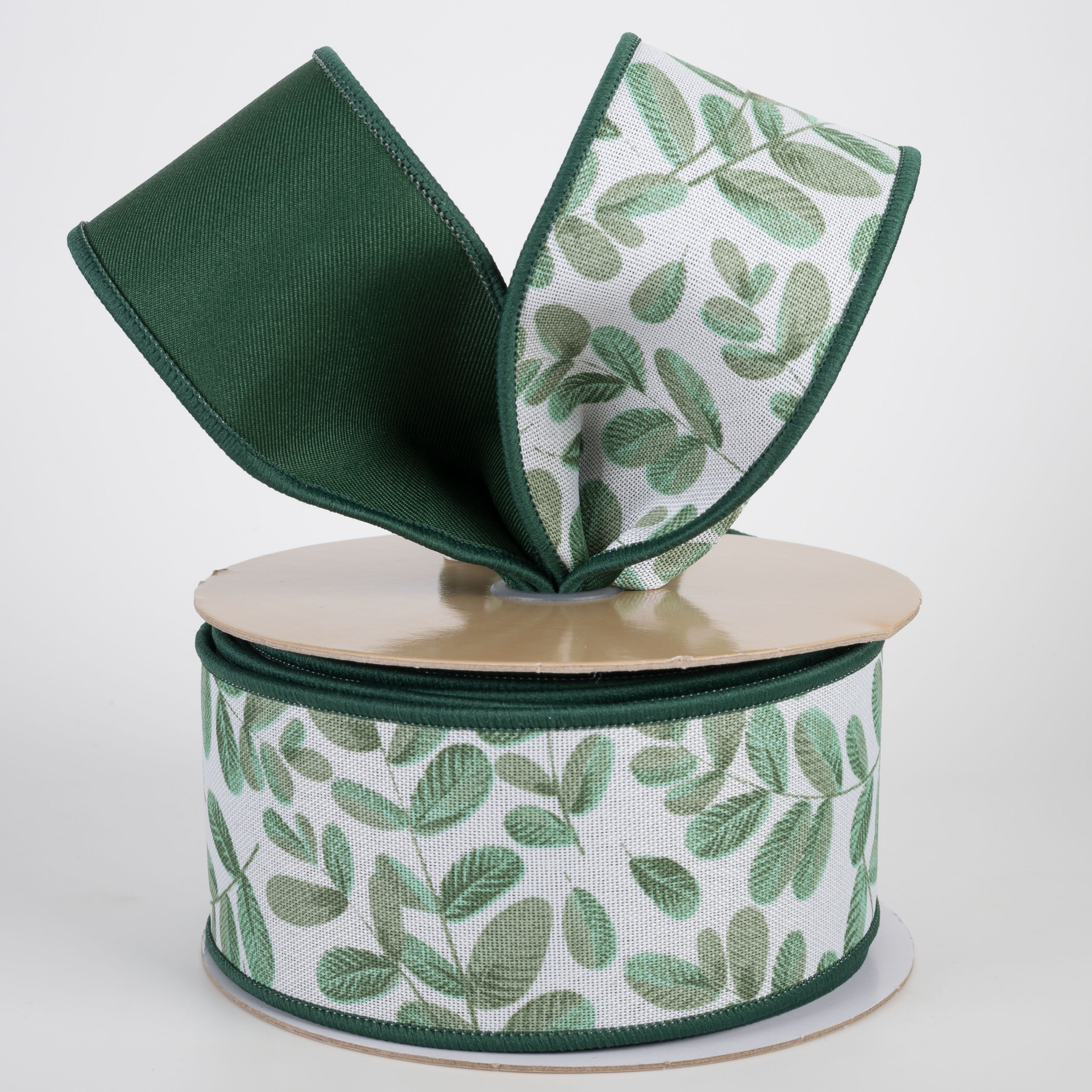 2.5" Double Sided Fused Bold Leaves Ribbon: Dark Green (10 Yards) Lifestyle Photo