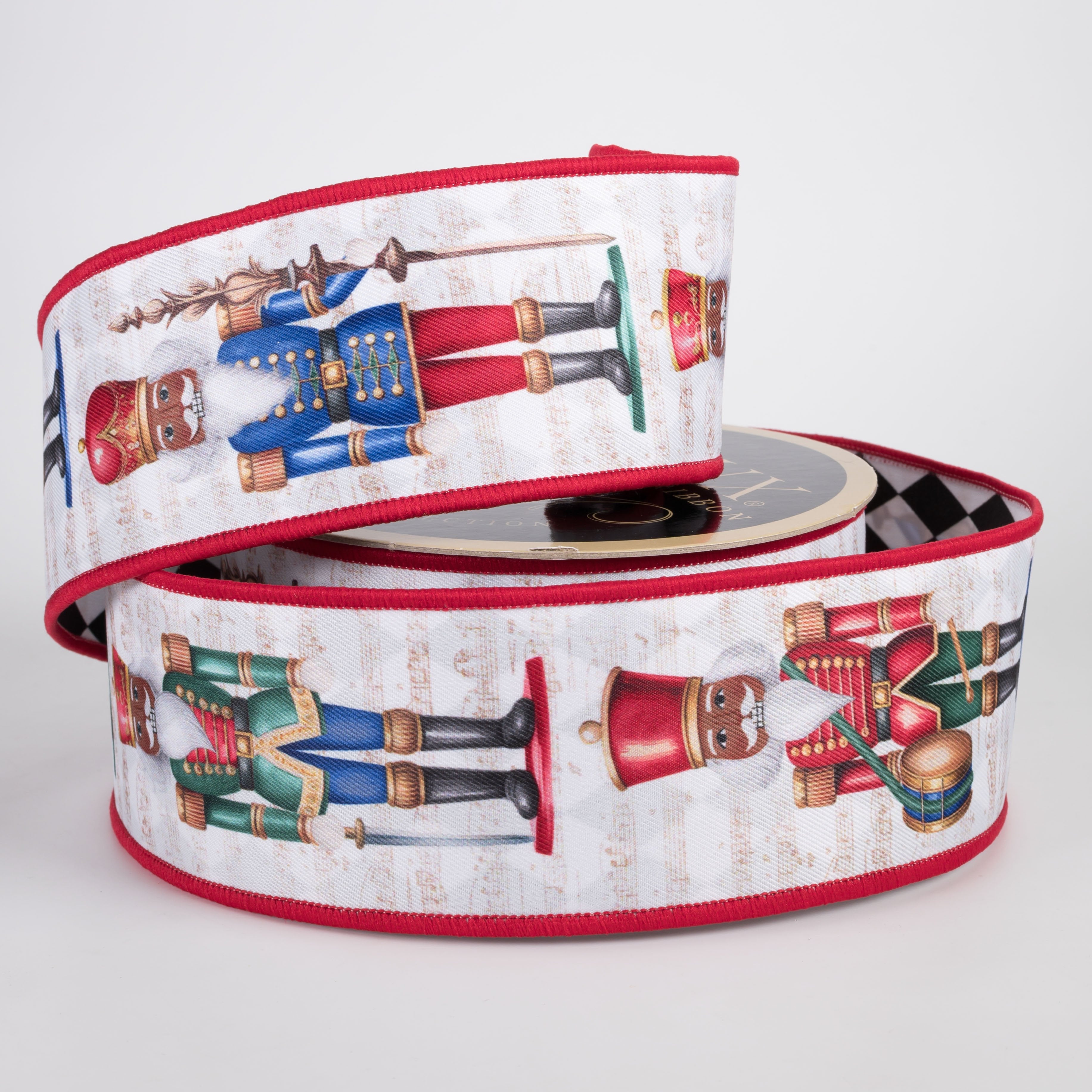 2.5" Double Sided Fused Brown Nutcracker Ribbon: Preppy Harlequin Christmas (10 Yards) detail photo 3